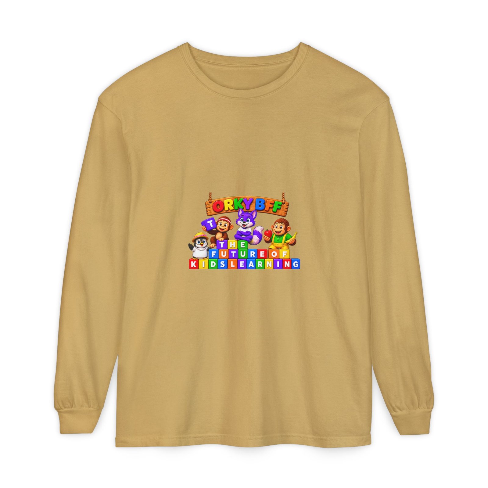 Unisex Garment-dyed Long Sleeve T-Shirt—"Orky Bff Kids Learning " - Image 17