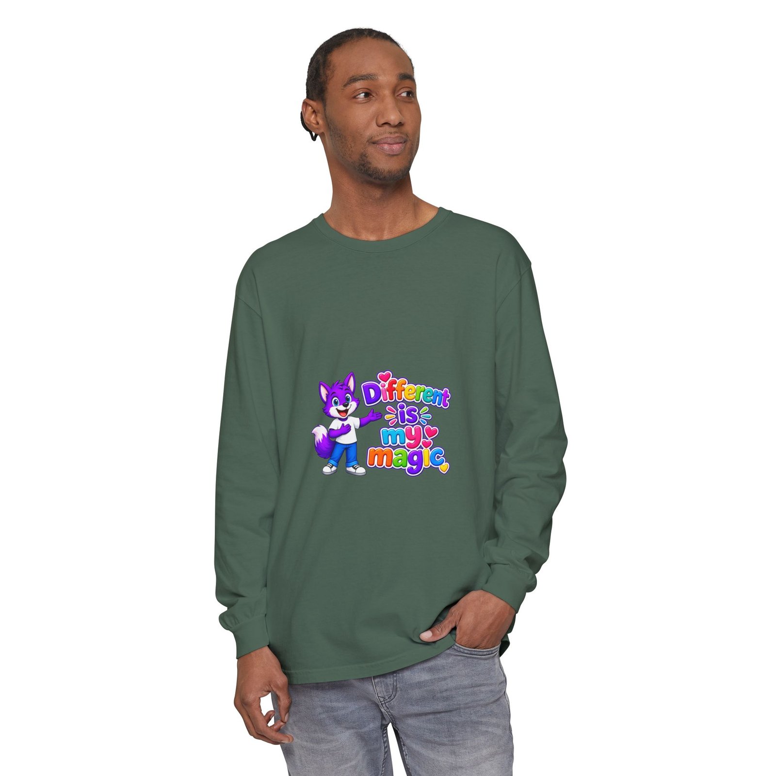 Unisex Garment-dyed Long Sleeve T-Shirt __ Different is my magic - Image 35