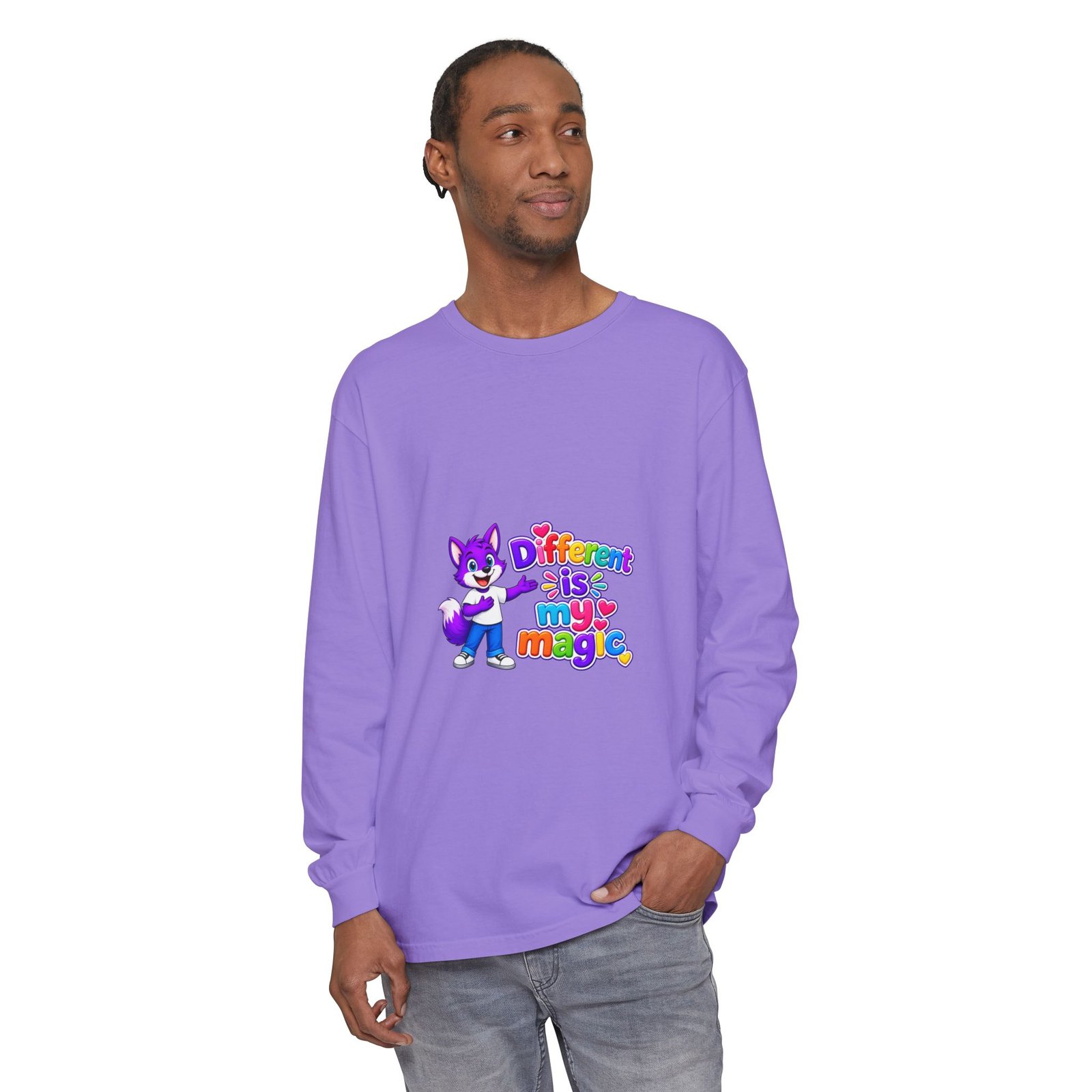 Unisex Garment-dyed Long Sleeve T-Shirt __ Different is my magic - Image 55
