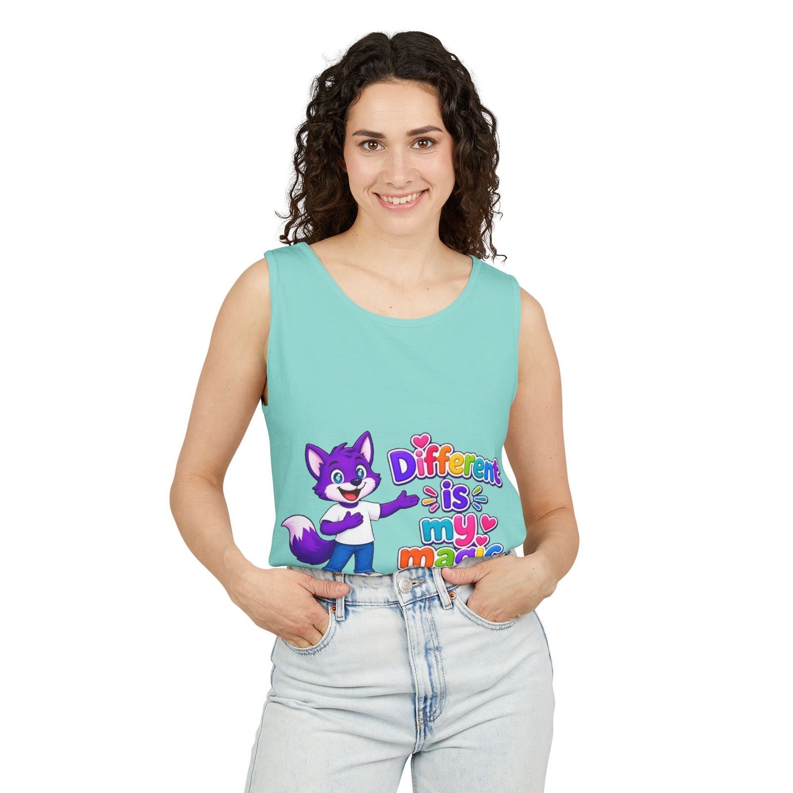 Unisex Garment-Dyed Tank Top — "Different is My Magic" Cute Purple Fox Pride Graphic - Image 23