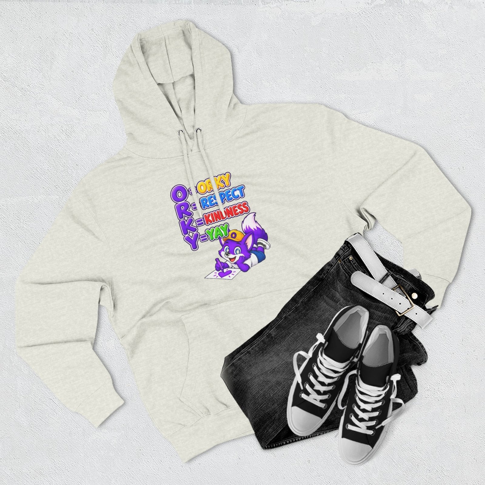 Three-Panel Fleece Hoodie __ Orky Respect Kindness Yay - Image 27