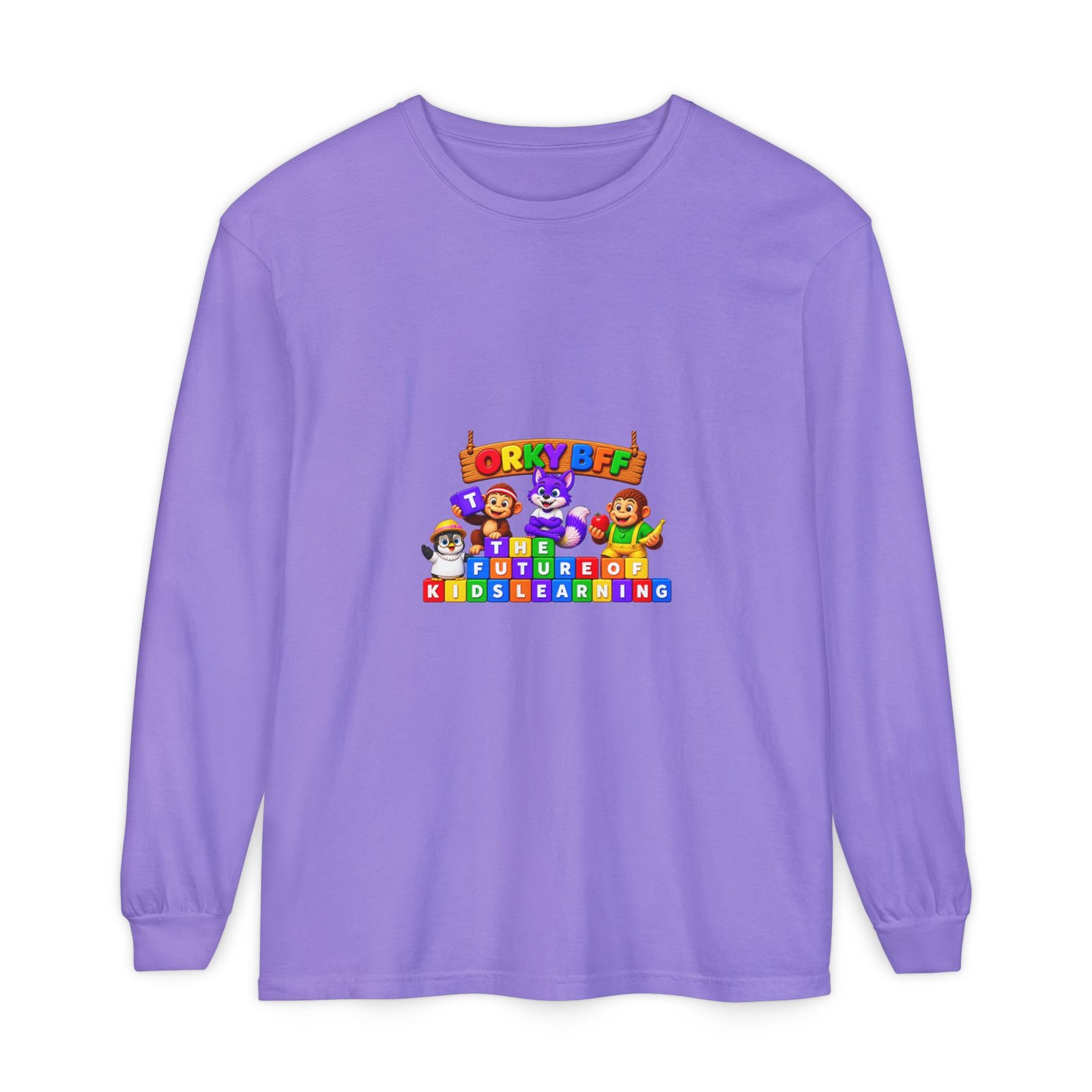 Unisex Garment-dyed Long Sleeve T-Shirt—"Orky Bff Kids Learning " - Image 53