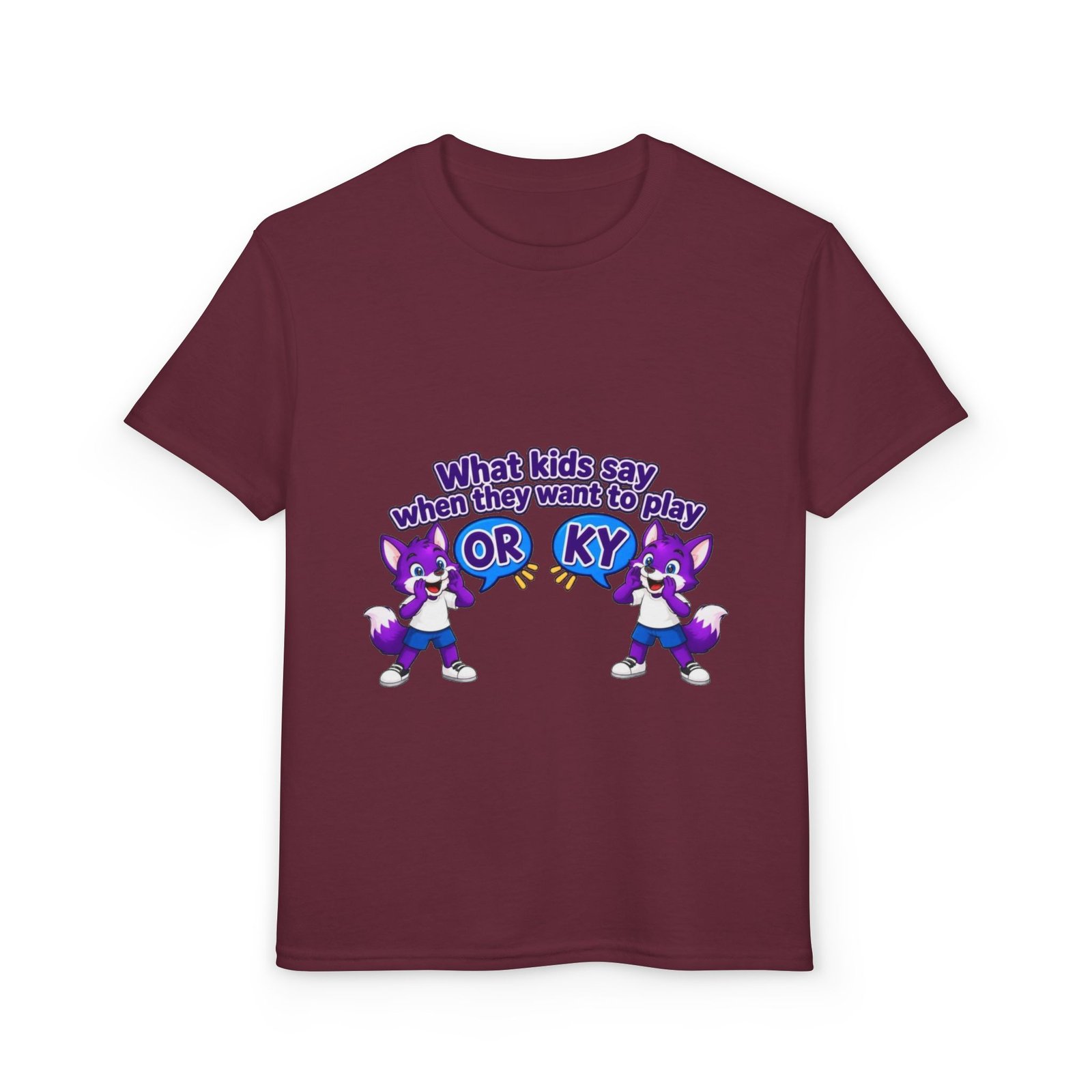 Youth DryBlend® T-Shirt — Cute Purple Husky 'What kids say when they want to play OR KY' Kids Tee - Image 21