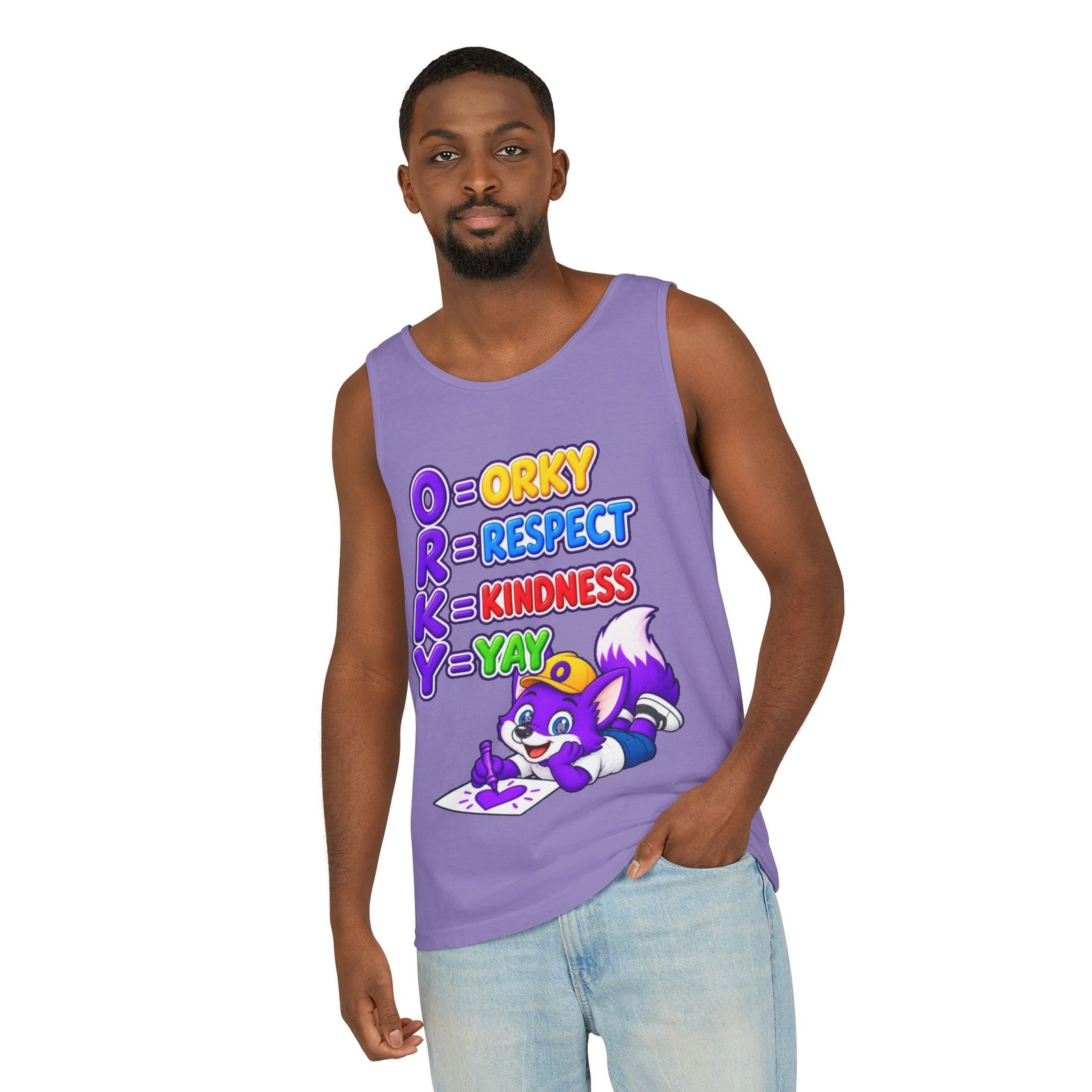 Unisex Garment-Dyed Tank Top — "ORKY: Respect, Kindness, Yay" - Image 55