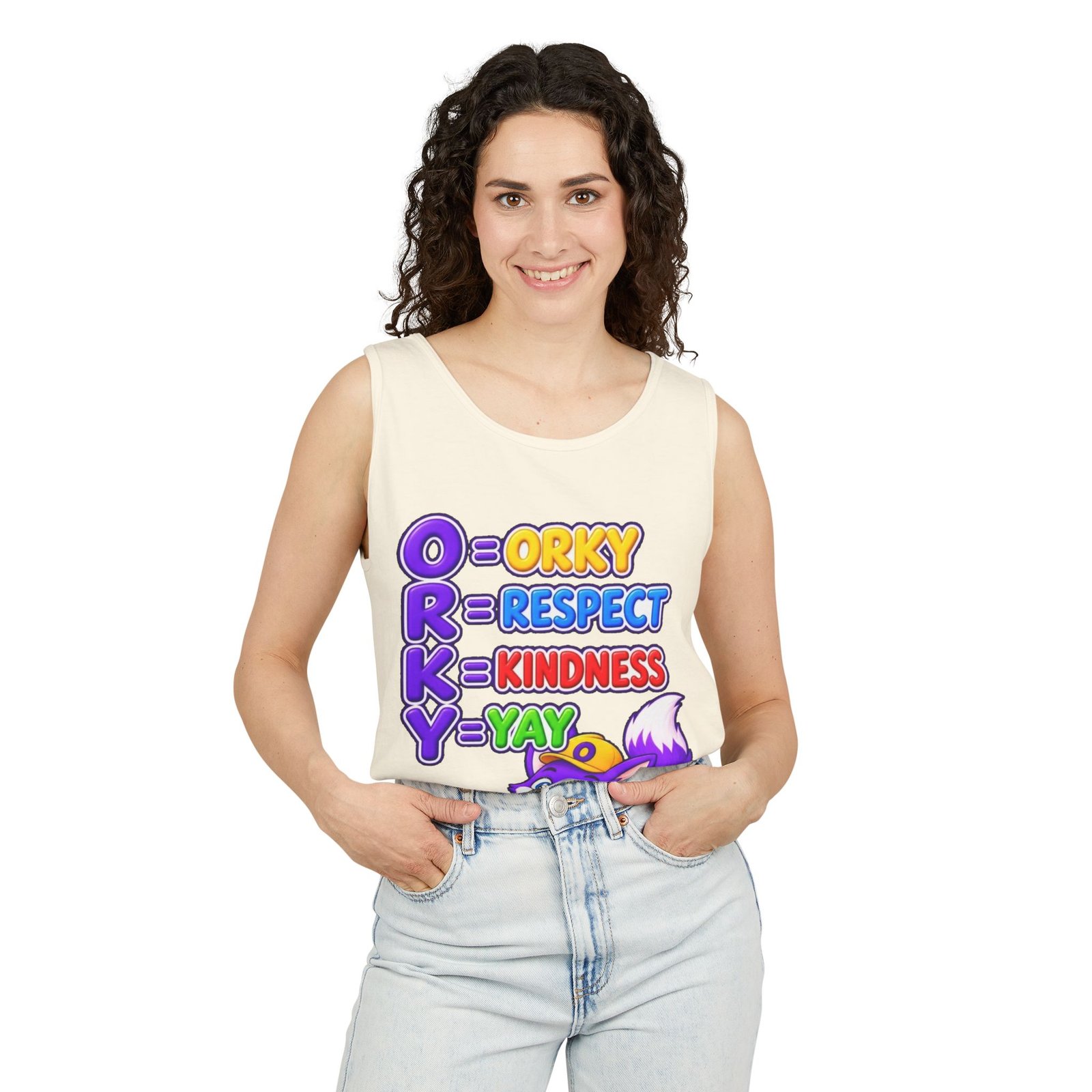 Unisex Garment-Dyed Tank Top — "ORKY: Respect, Kindness, Yay" - Image 13