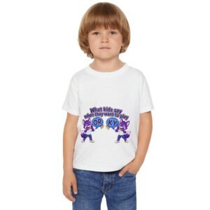 Heavy Cotton™ Toddler T-shirt — Cute Purple Foxes “What kids say when they want to play"