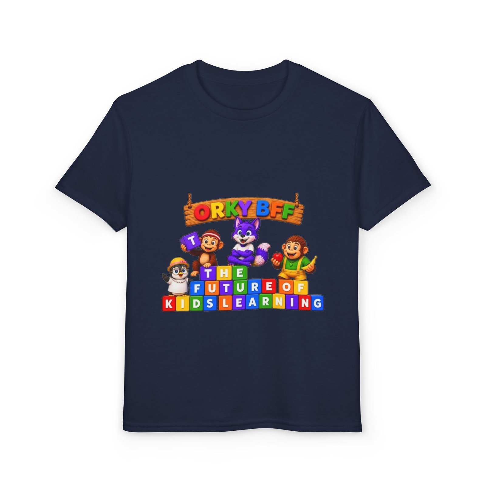 Youth DryBlend® T-Shirt— "The Future of Kids Learning" Colorful Block Character Tee - Image 45