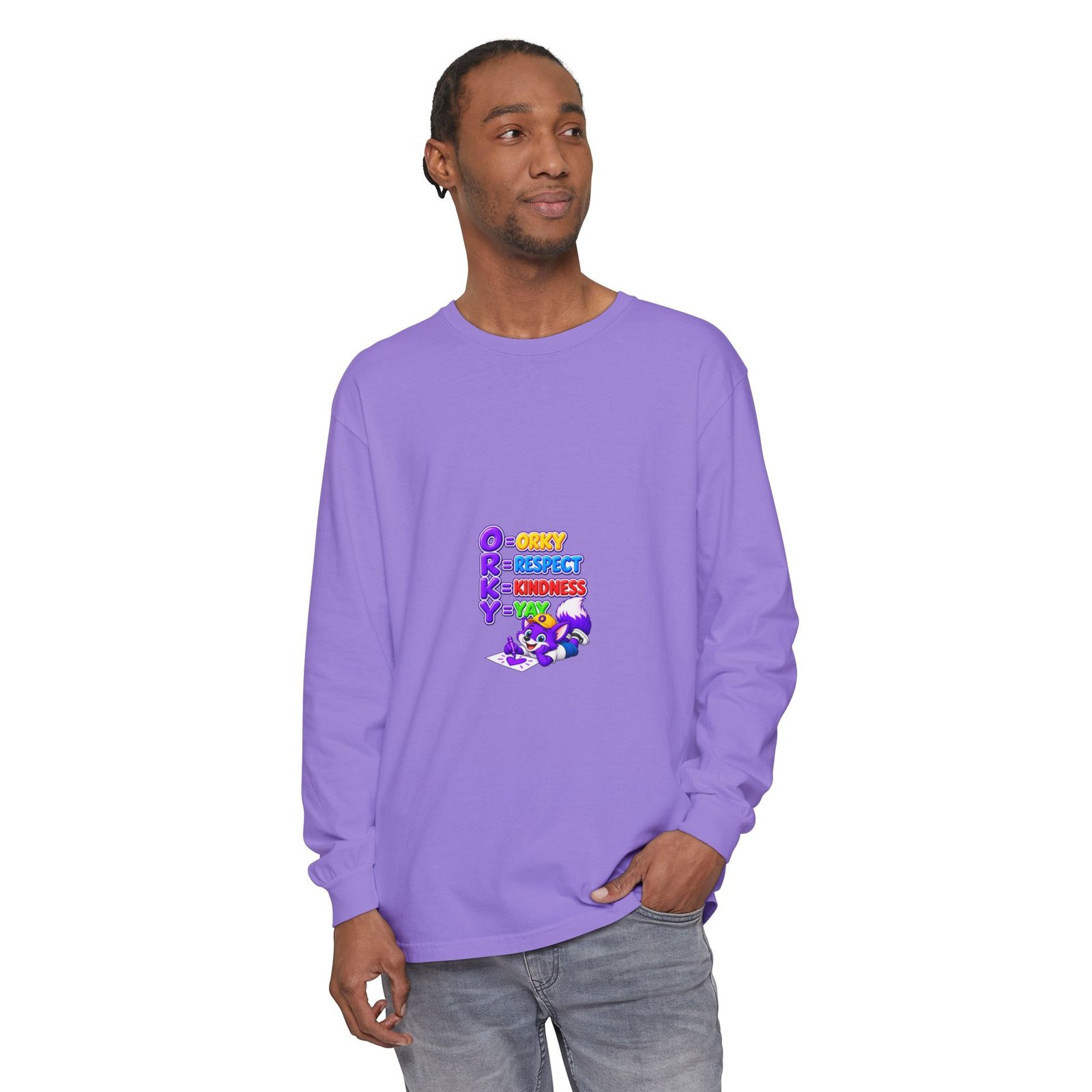 Long Sleeve T-Shirt – "Orky Respect Kindness Yay " - Image 59