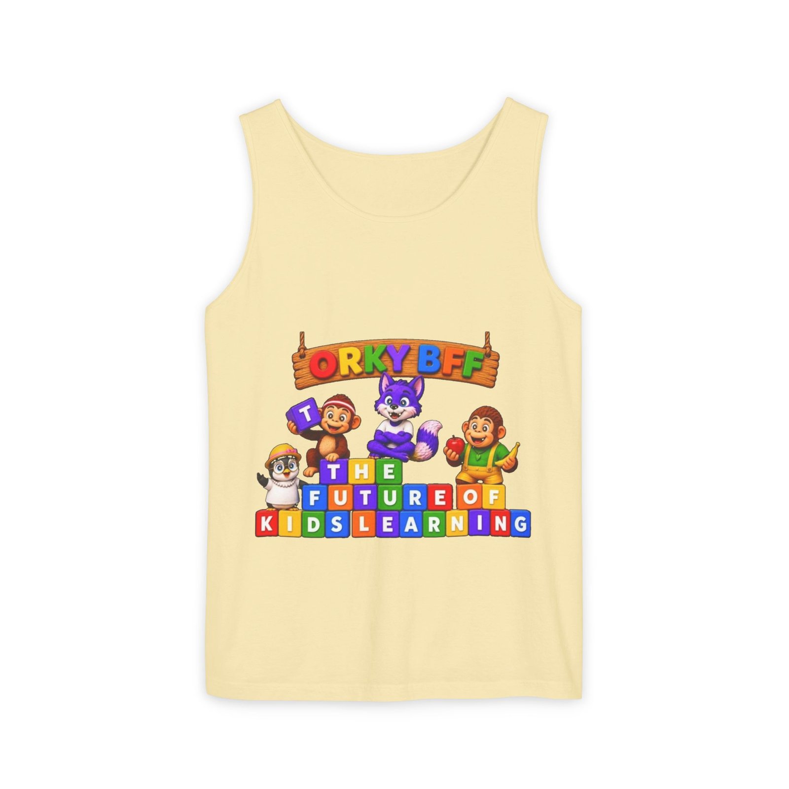 Unisex Garment-Dyed Tank Top — 'ORKY BFF: The Future of Kids Learning' Colorful Playful Tee - Image 16