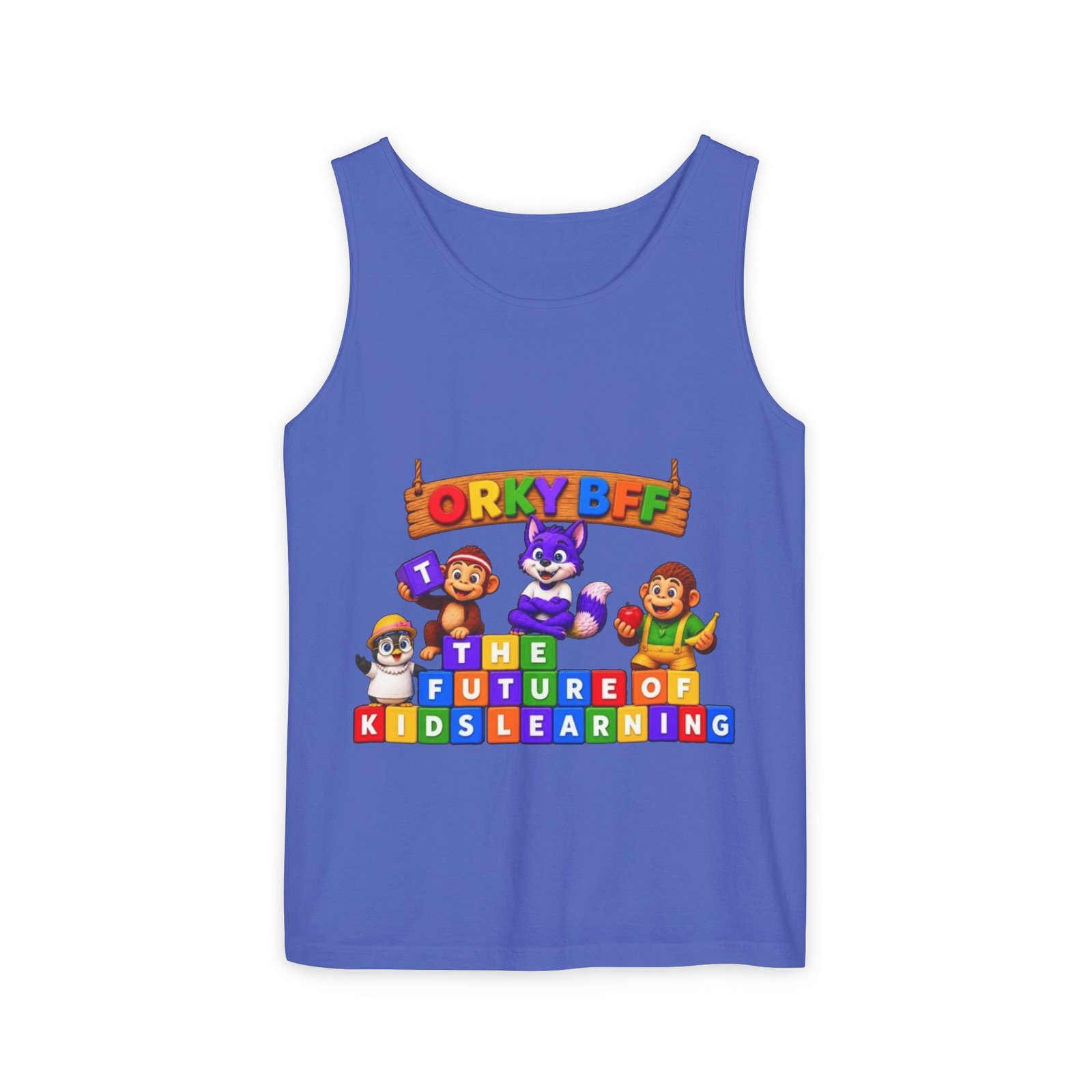 Unisex Garment-Dyed Tank Top — 'ORKY BFF: The Future of Kids Learning' Colorful Playful Tee - Image 36