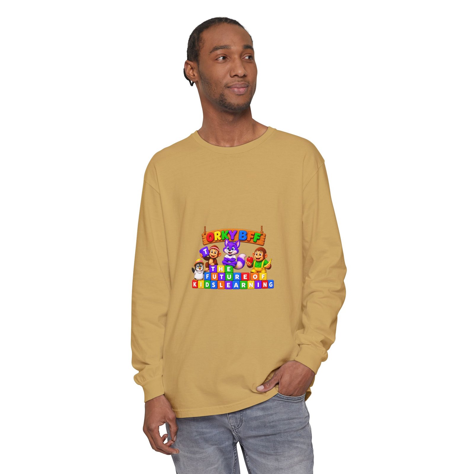 Unisex Garment-dyed Long Sleeve T-Shirt—"Orky Bff Kids Learning " - Image 19