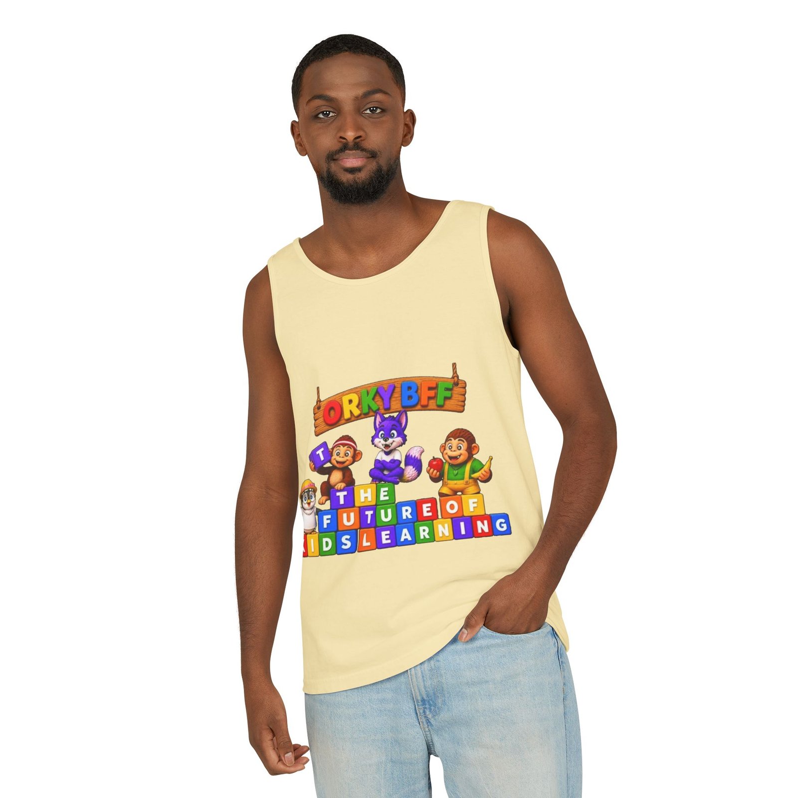 Unisex Garment-Dyed Tank Top — 'ORKY BFF: The Future of Kids Learning' Colorful Playful Tee - Image 20
