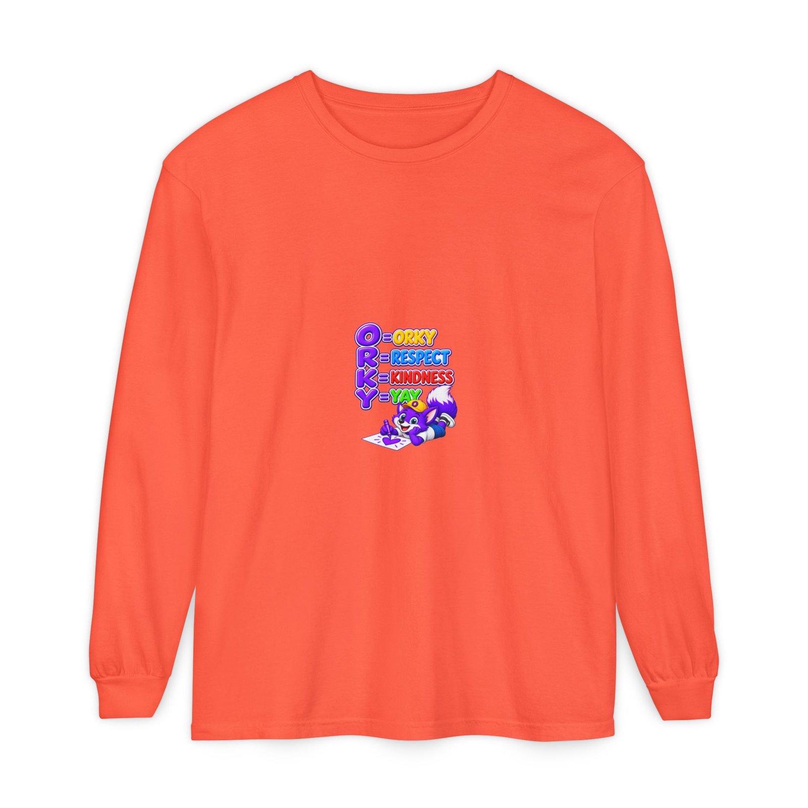 Long Sleeve T-Shirt – "Orky Respect Kindness Yay " - Image 9