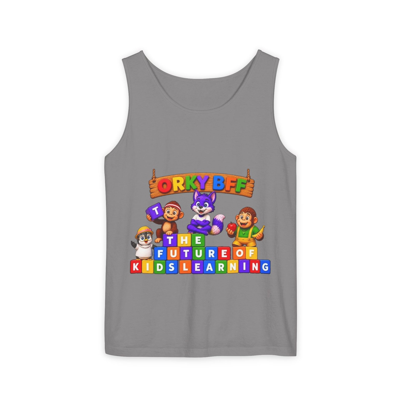 Unisex Garment-Dyed Tank Top — 'ORKY BFF: The Future of Kids Learning' Colorful Playful Tee - Image 21