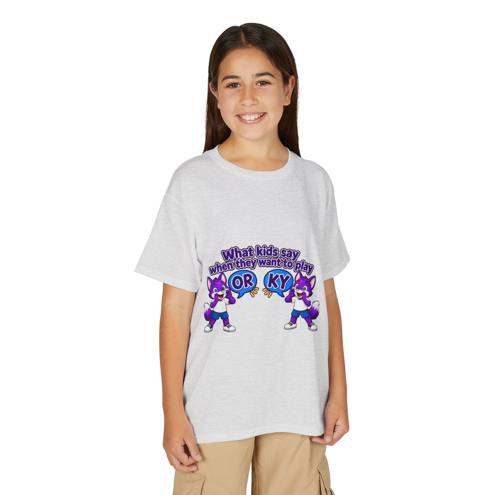 Youth DryBlend® T-Shirt — Cute Purple Husky 'What kids say when they want to play OR KY' Kids Tee - Image 7