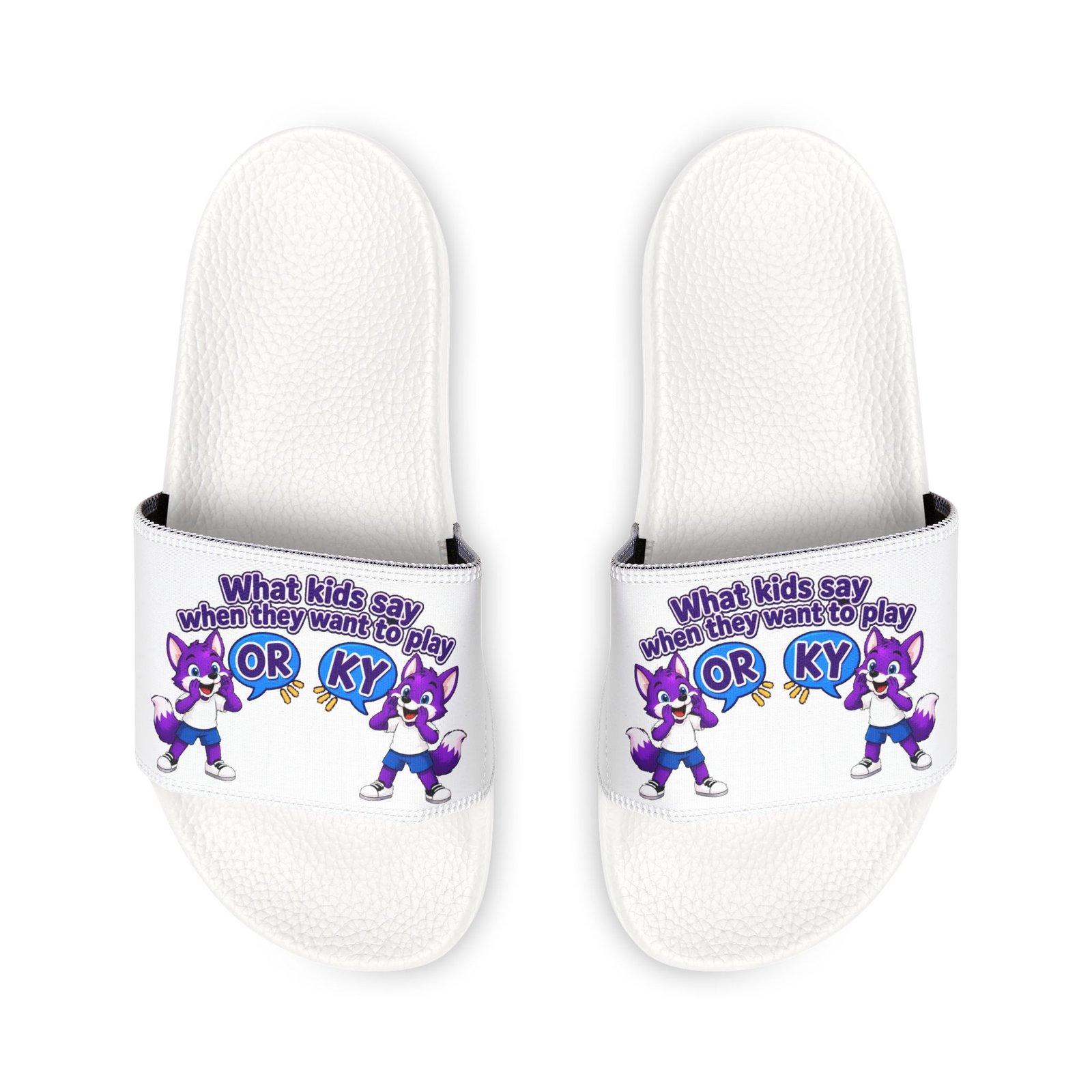 Youth Removable-Strap Sandals – 'What Kids Say When They Want to Play' Funny Purple Fox - Image 3