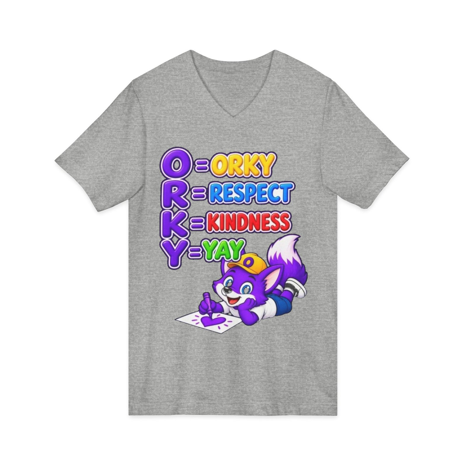 Unisex Jersey Short Sleeve V-Neck Tee — 'Orky Respect Kindness Yay ' - Image 19