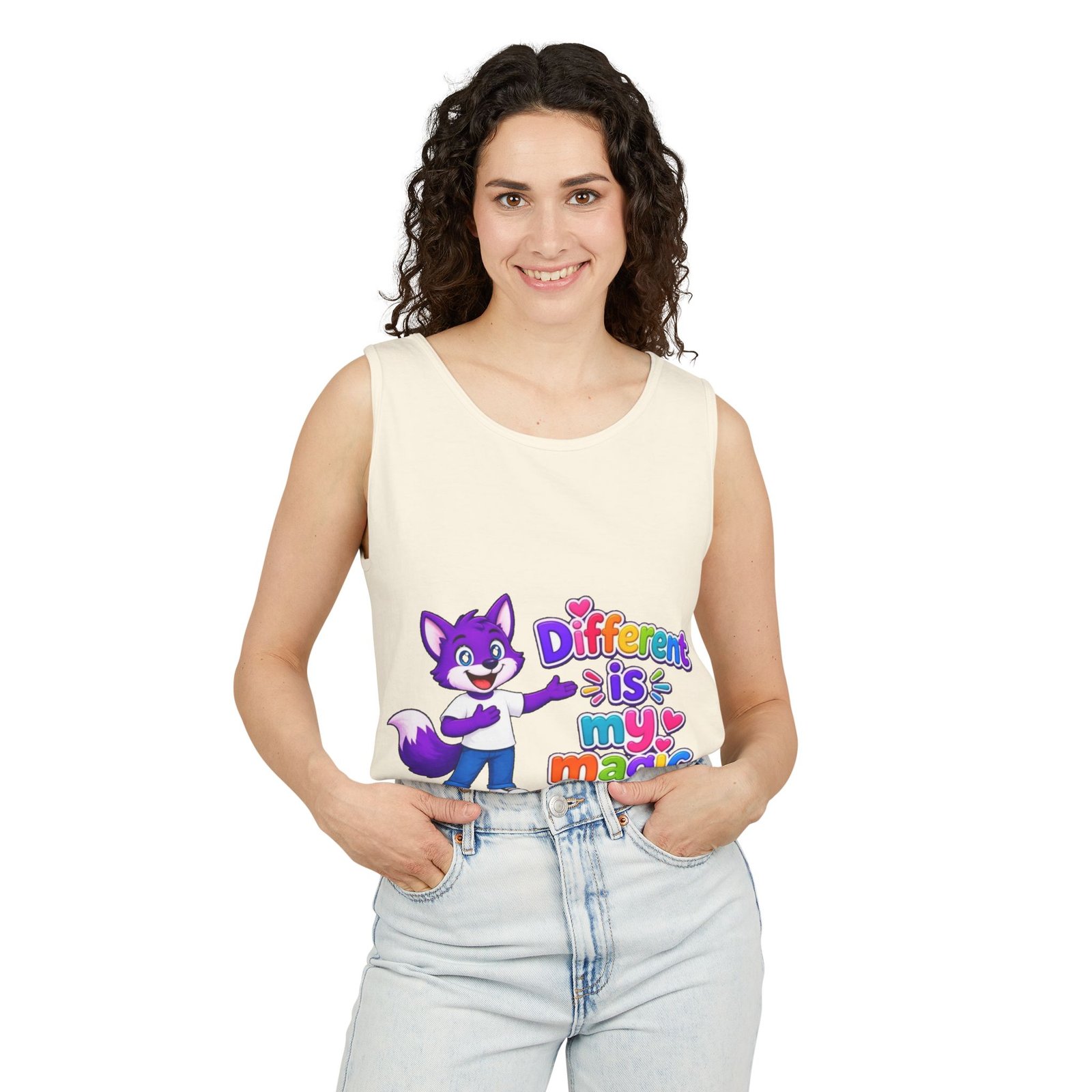 Unisex Garment-Dyed Tank Top — "Different is My Magic" Cute Purple Fox Pride Graphic - Image 13