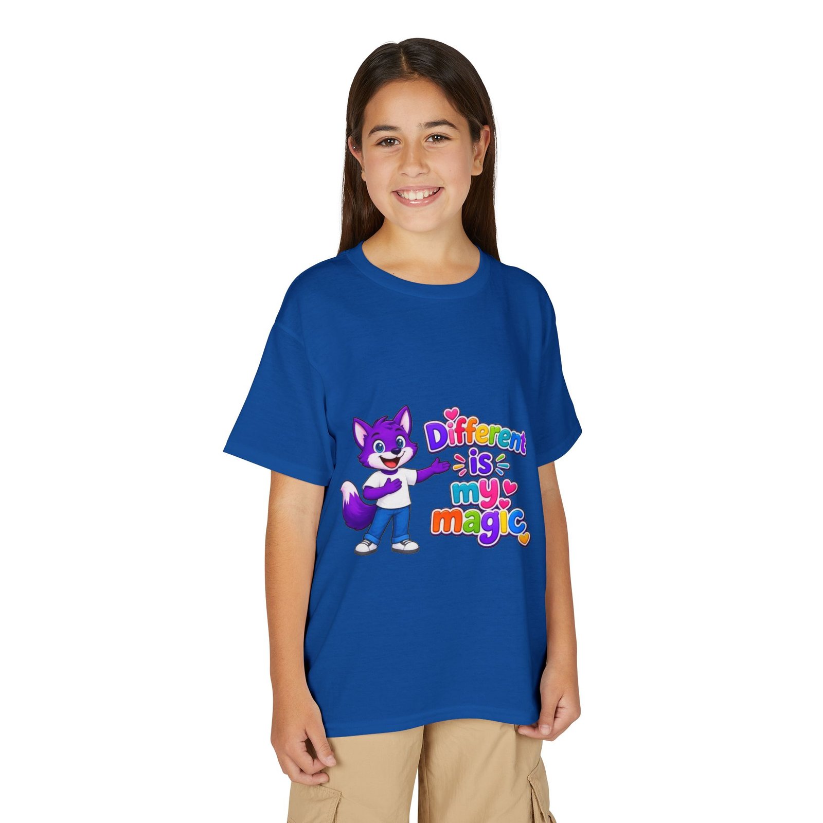 Youth DryBlend® T-Shirt — "Different Is My Magic" Cute Purple Fox - Image 43