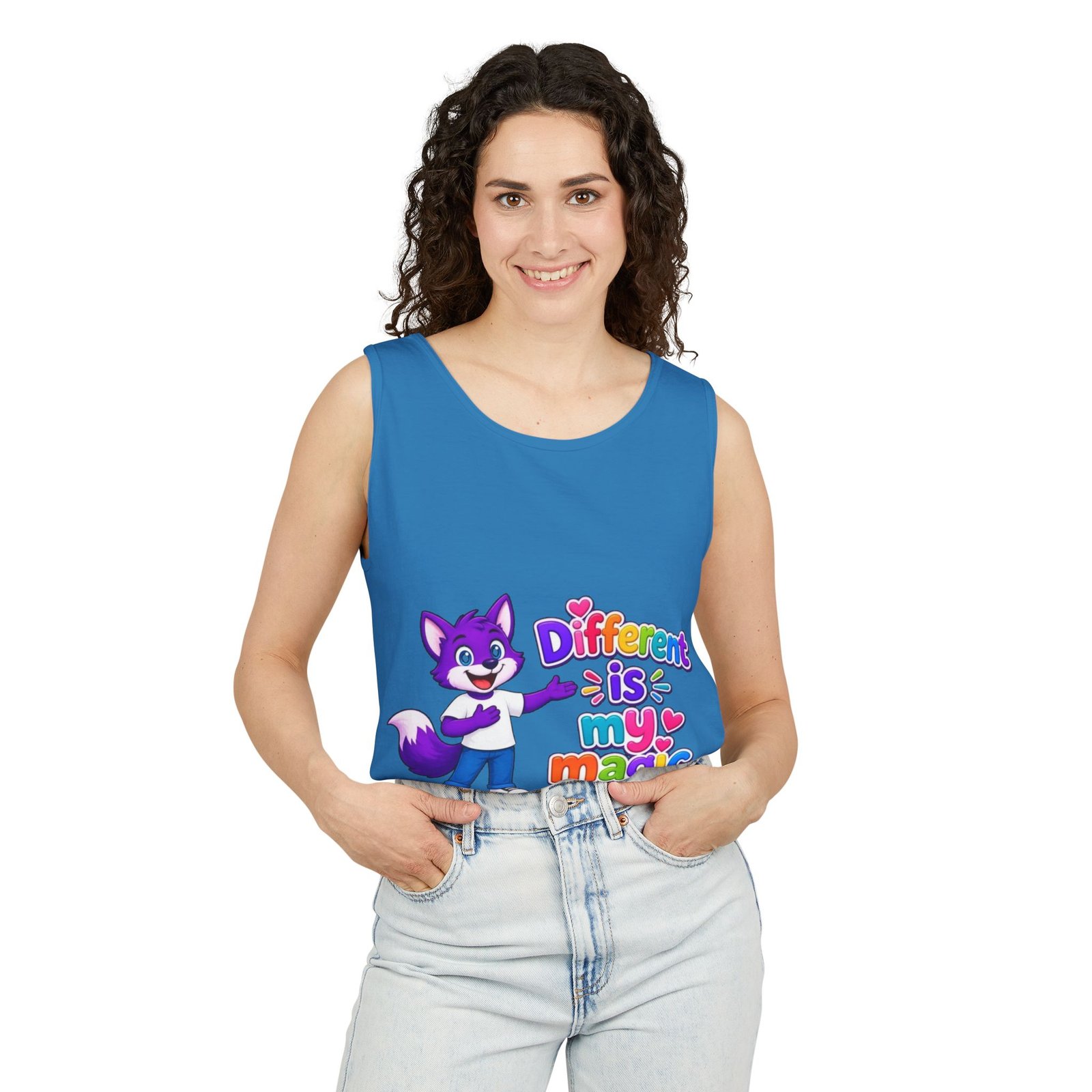 Unisex Garment-Dyed Tank Top — "Different is My Magic" Cute Purple Fox Pride Graphic - Image 38