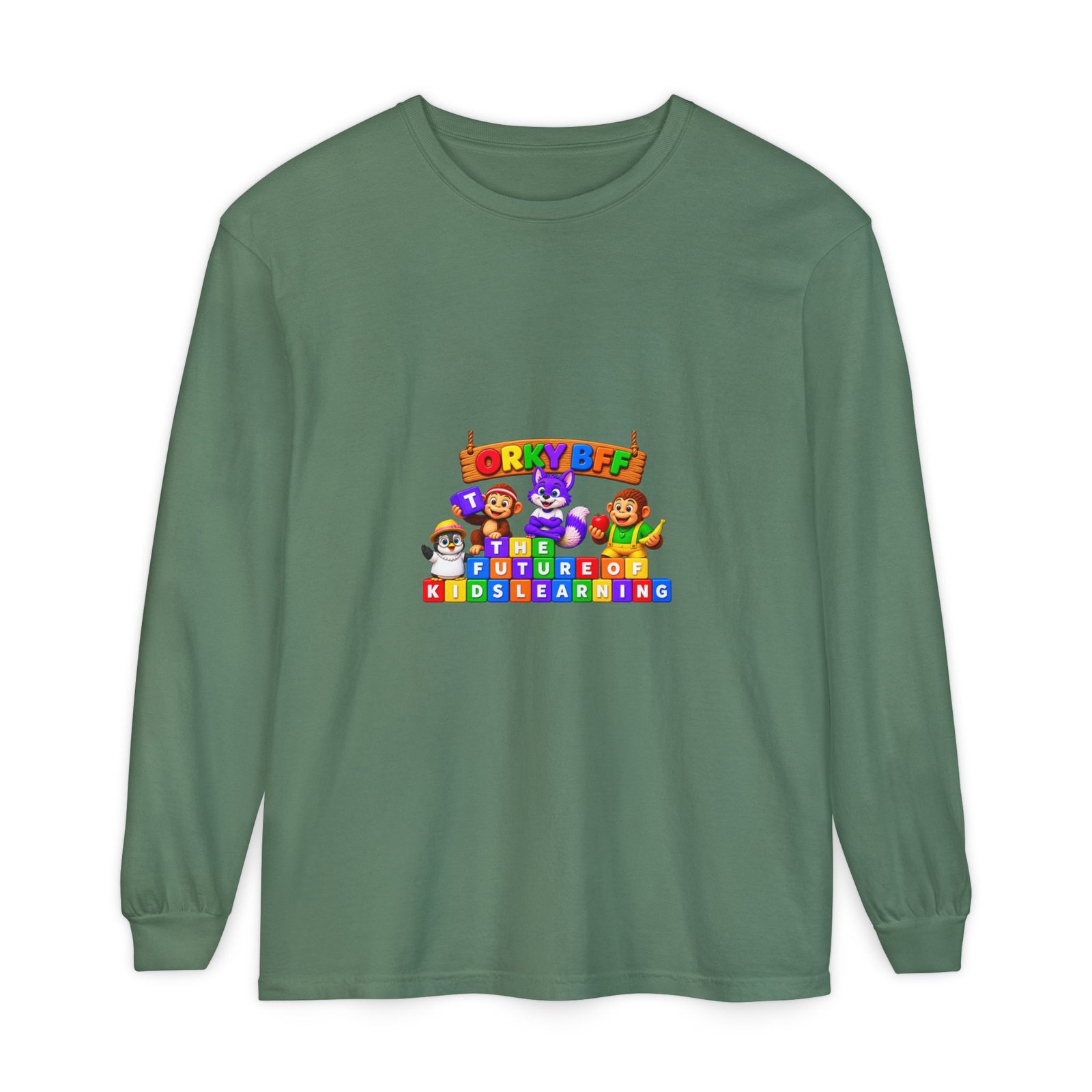 Unisex Garment-dyed Long Sleeve T-Shirt—"Orky Bff Kids Learning " - Image 29