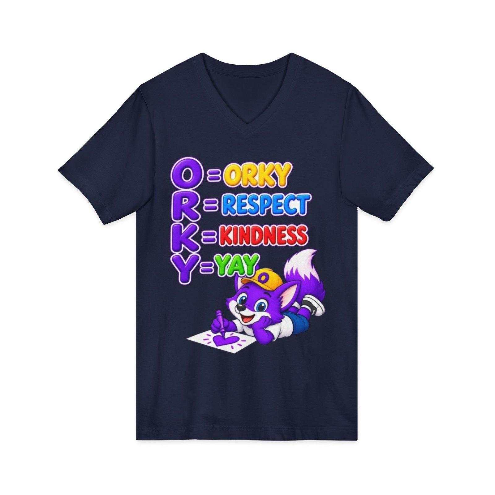 Unisex Jersey Short Sleeve V-Neck Tee — 'Orky Respect Kindness Yay ' - Image 39