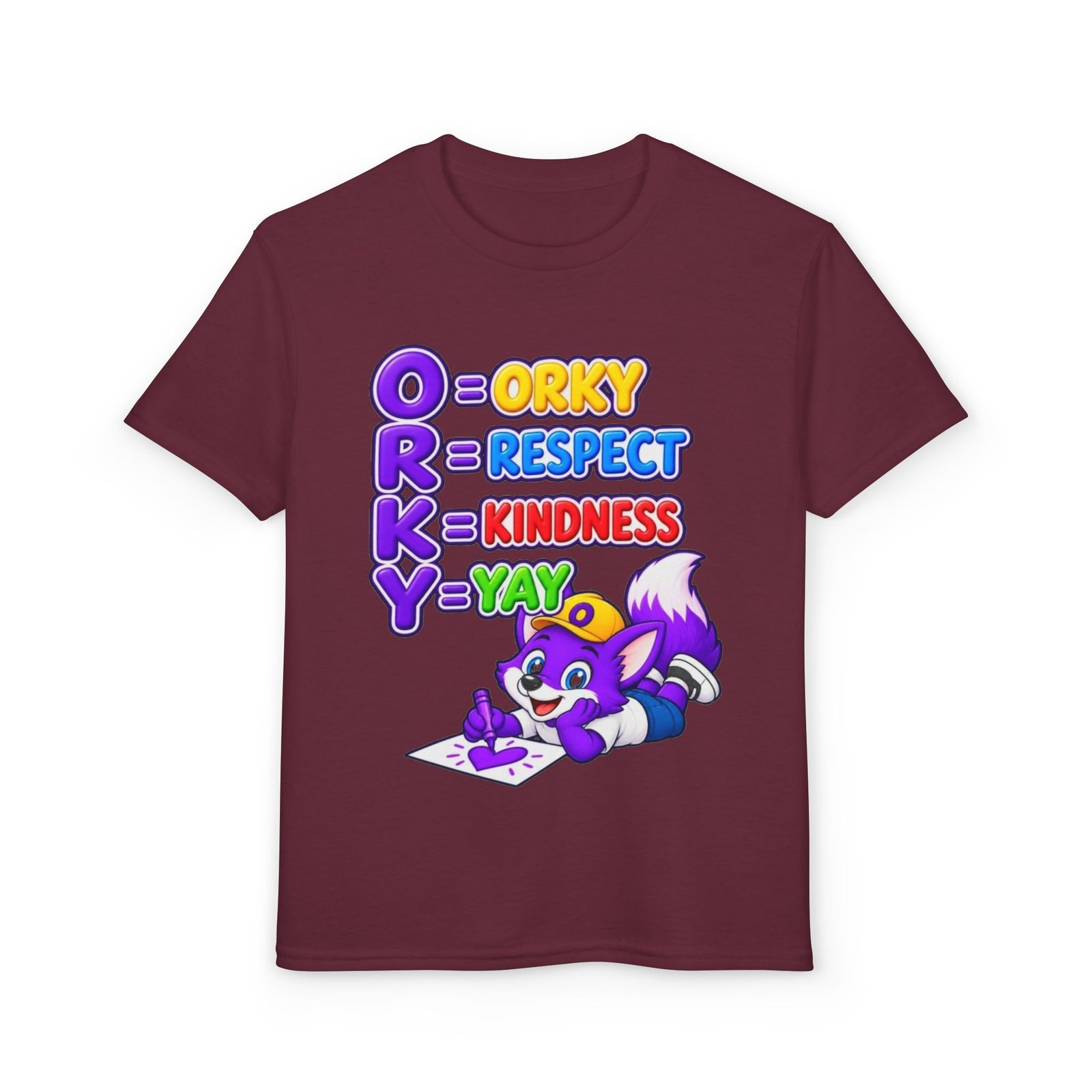 Youth DryBlend® T-Shirt — 'ORKY = Respect, Kindness, Yay' Cute Purple Fox - Image 21