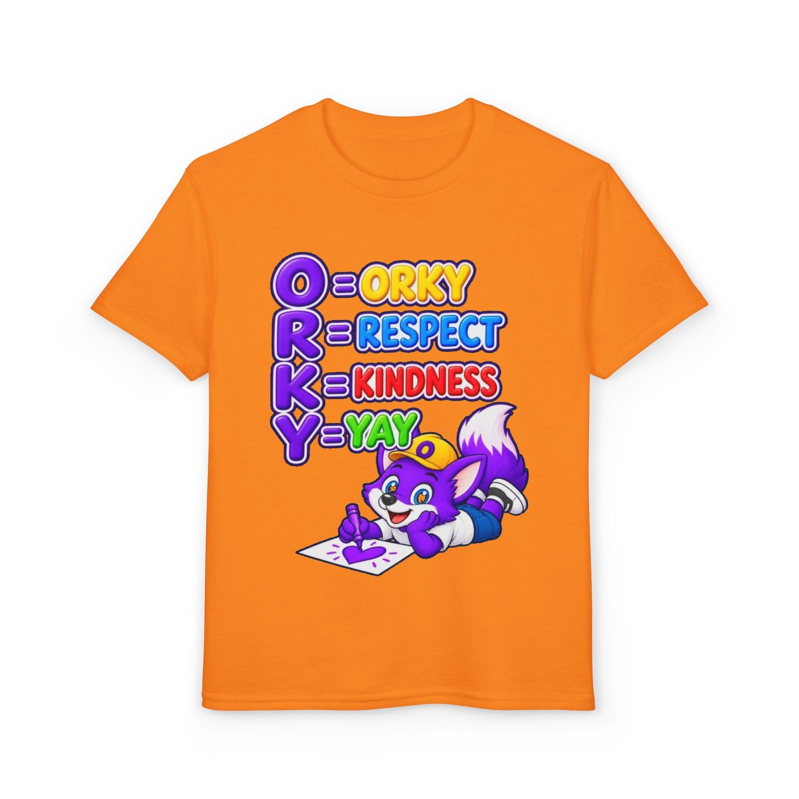 Youth DryBlend® T-Shirt — 'ORKY = Respect, Kindness, Yay' Cute Purple Fox - Image 17