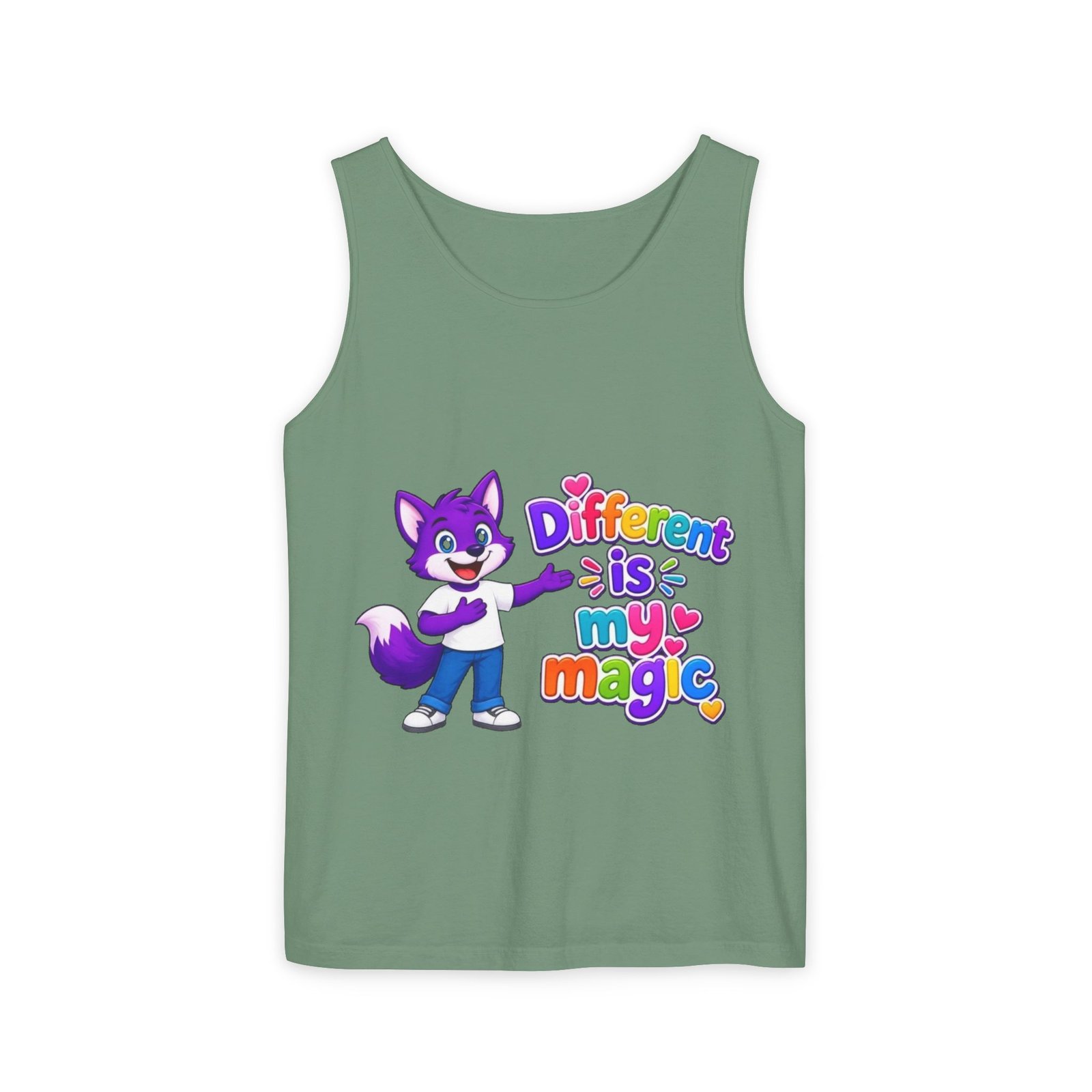 Unisex Garment-Dyed Tank Top — "Different is My Magic" Cute Purple Fox Pride Graphic - Image 26