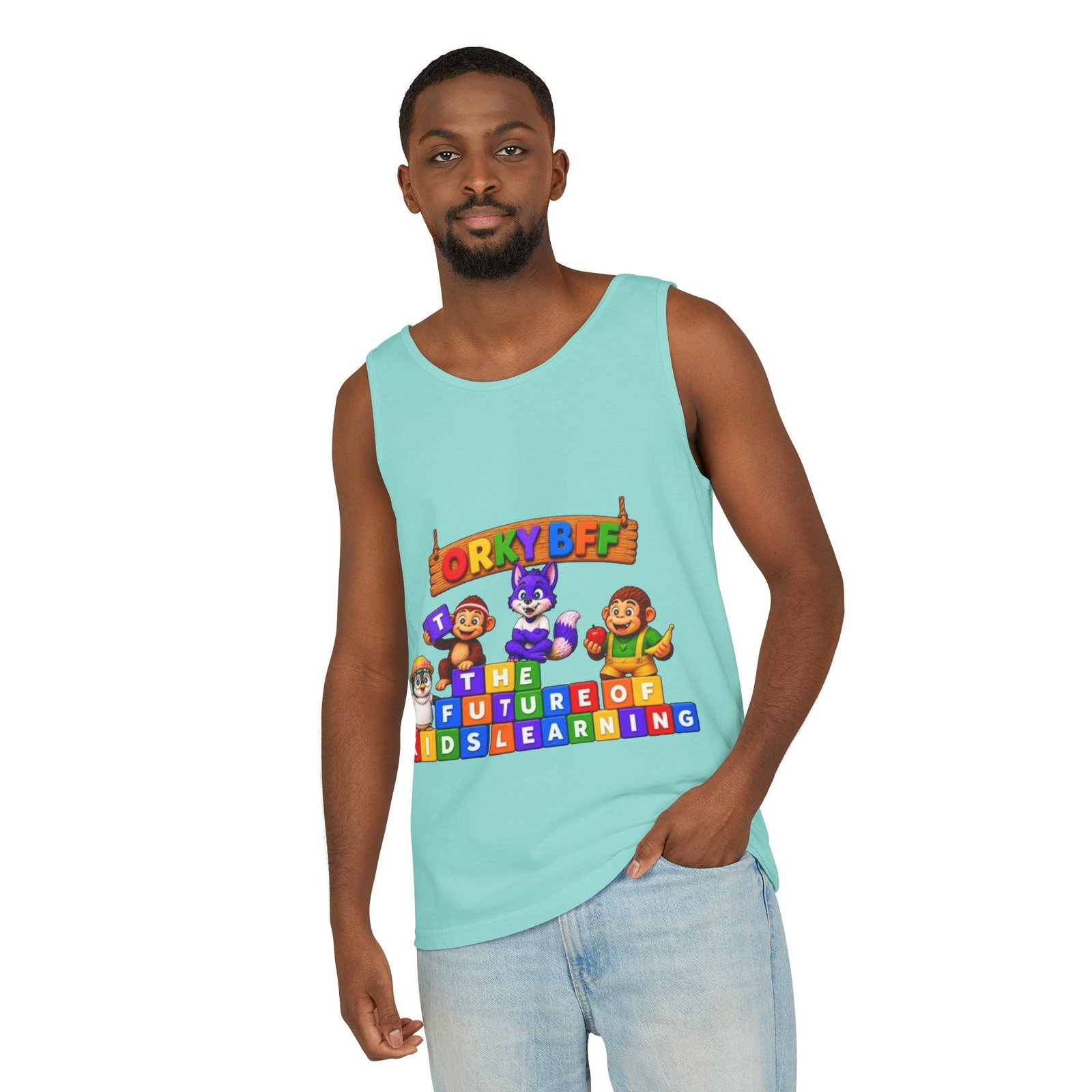 Unisex Garment-Dyed Tank Top — 'ORKY BFF: The Future of Kids Learning' Colorful Playful Tee - Image 30
