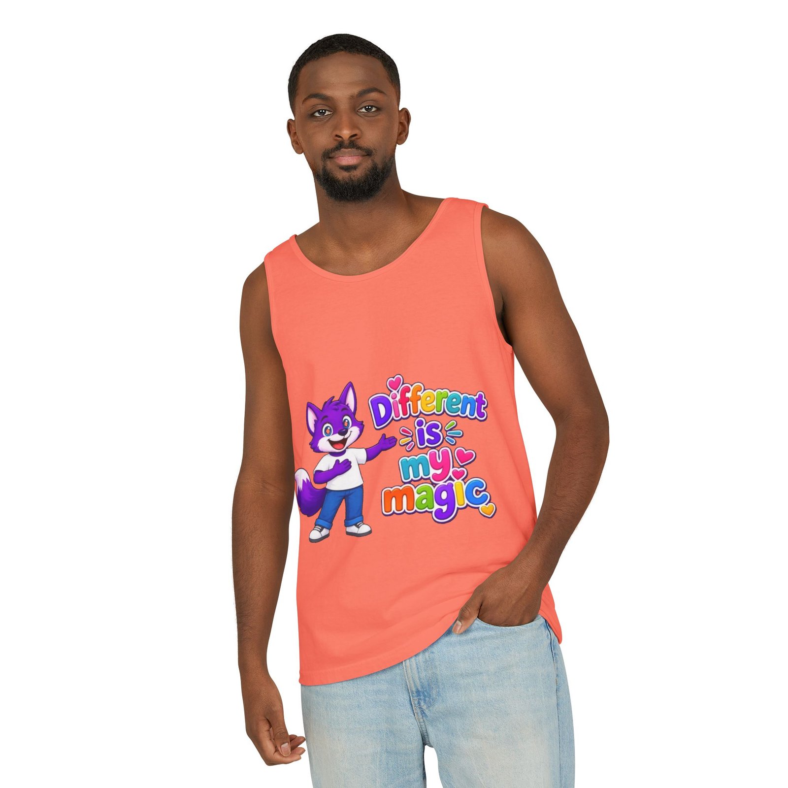 Unisex Garment-Dyed Tank Top — "Different is My Magic" Cute Purple Fox Pride Graphic - Image 10