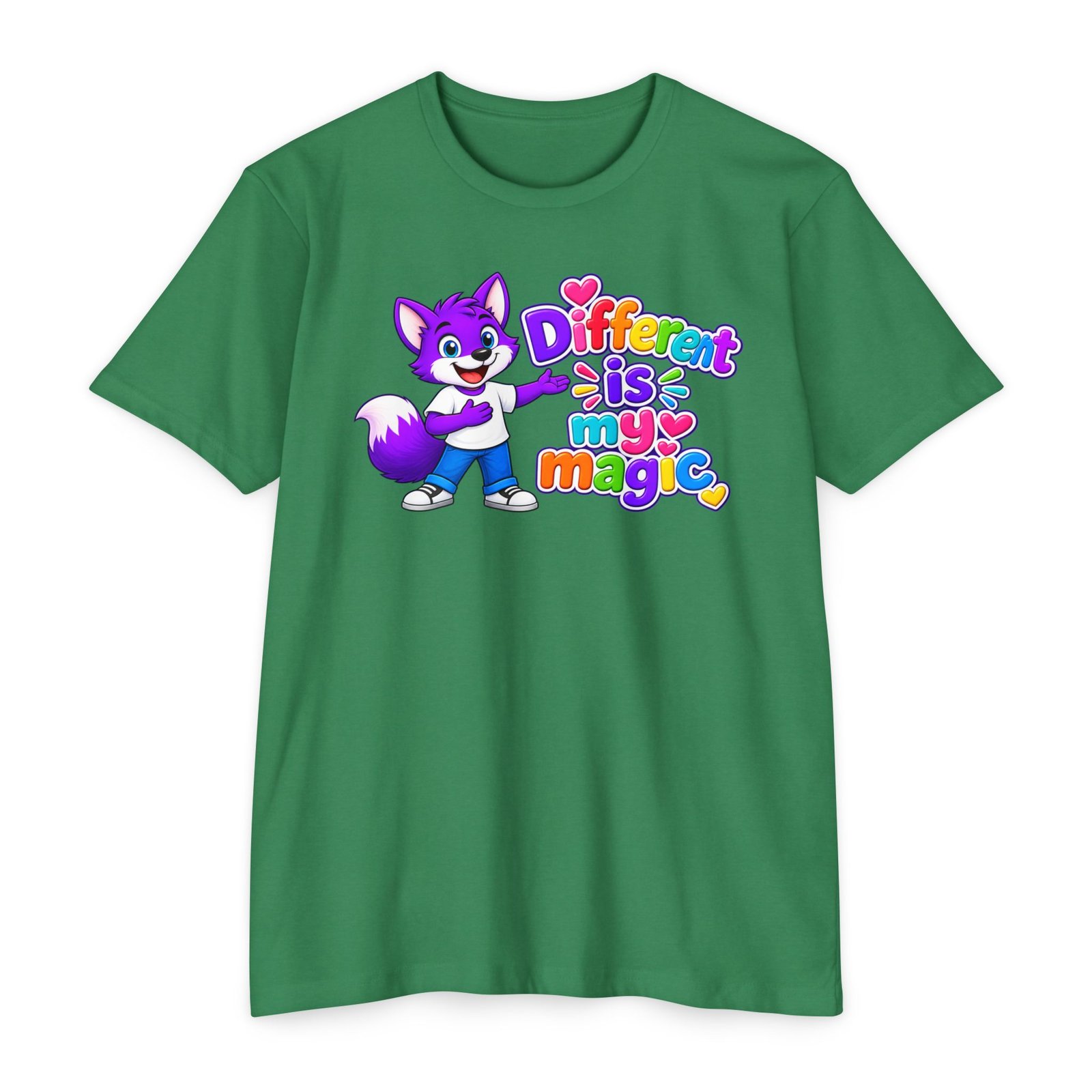 Unisex CVC Jersey T-shirt— "Different Is My Magic" Cute Purple Fox - Image 11
