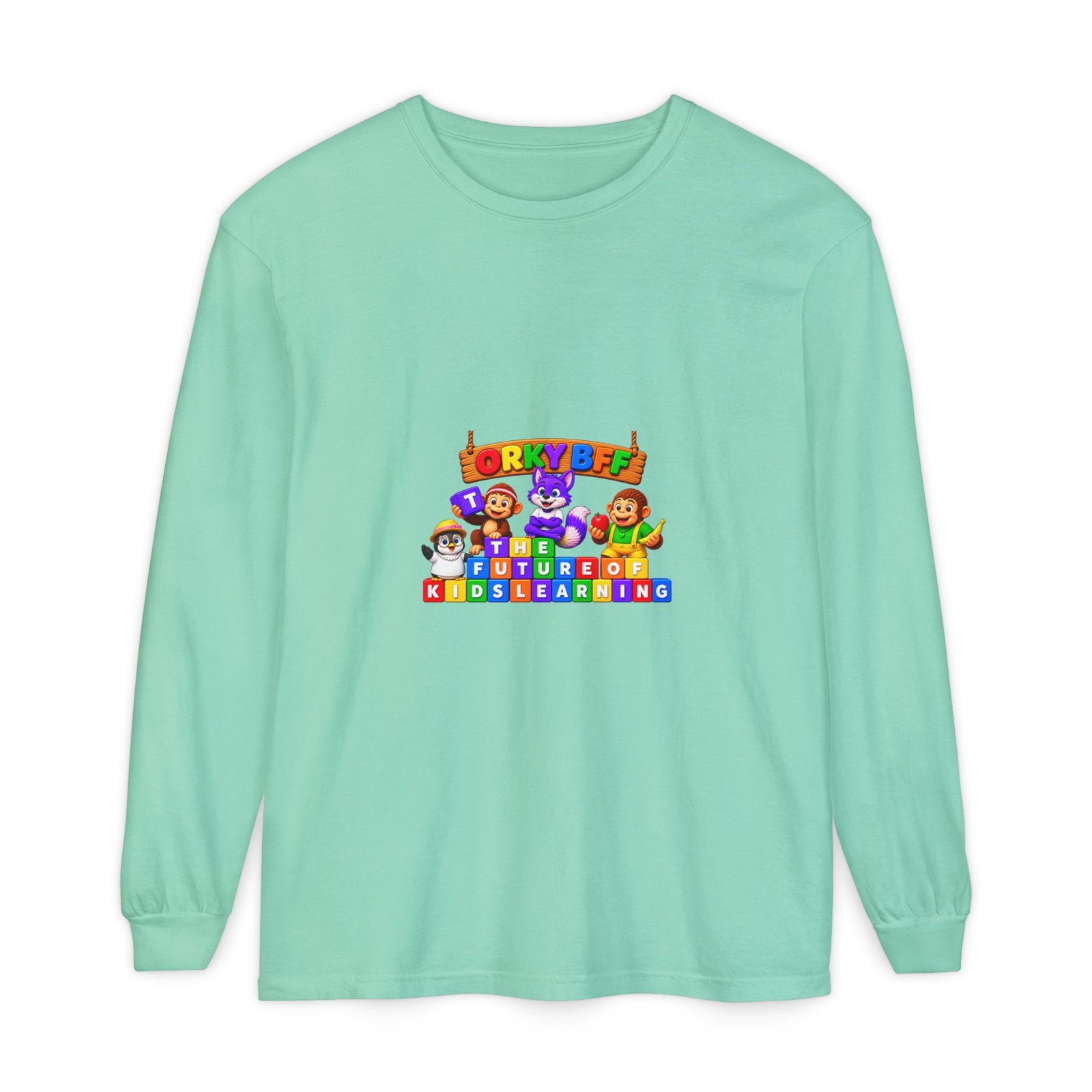 Unisex Garment-dyed Long Sleeve T-Shirt—"Orky Bff Kids Learning " - Image 25