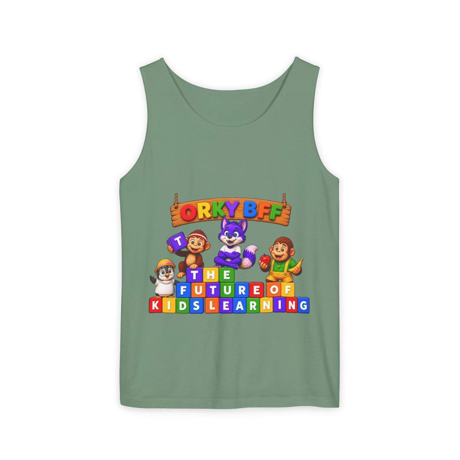 Unisex Garment-Dyed Tank Top — 'ORKY BFF: The Future of Kids Learning' Colorful Playful Tee - Image 31