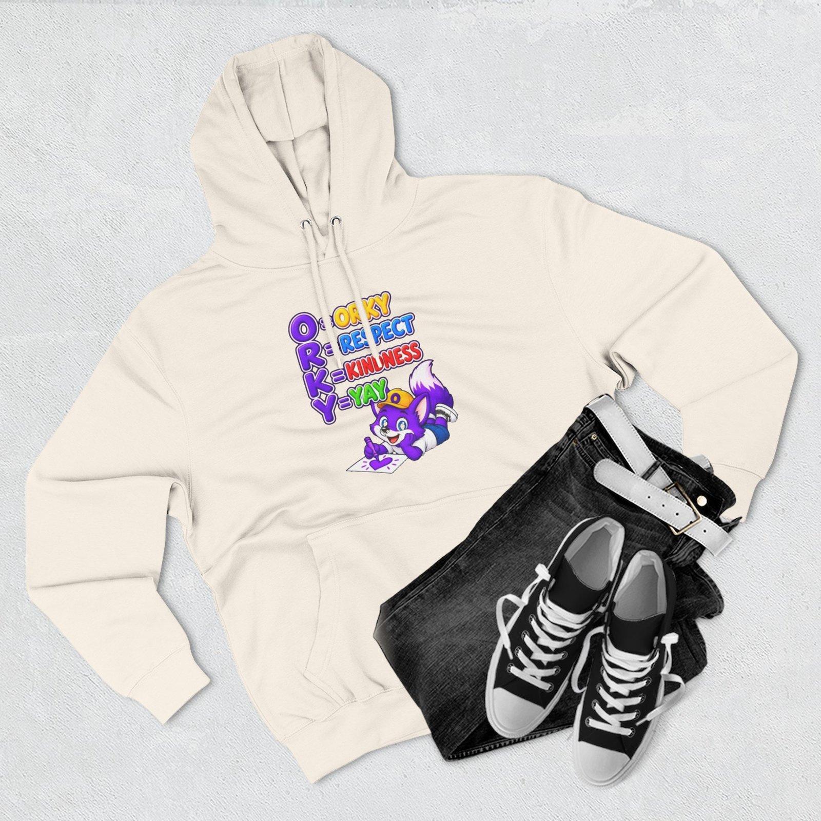 Three-Panel Fleece Hoodie __ Orky Respect Kindness Yay - Image 19