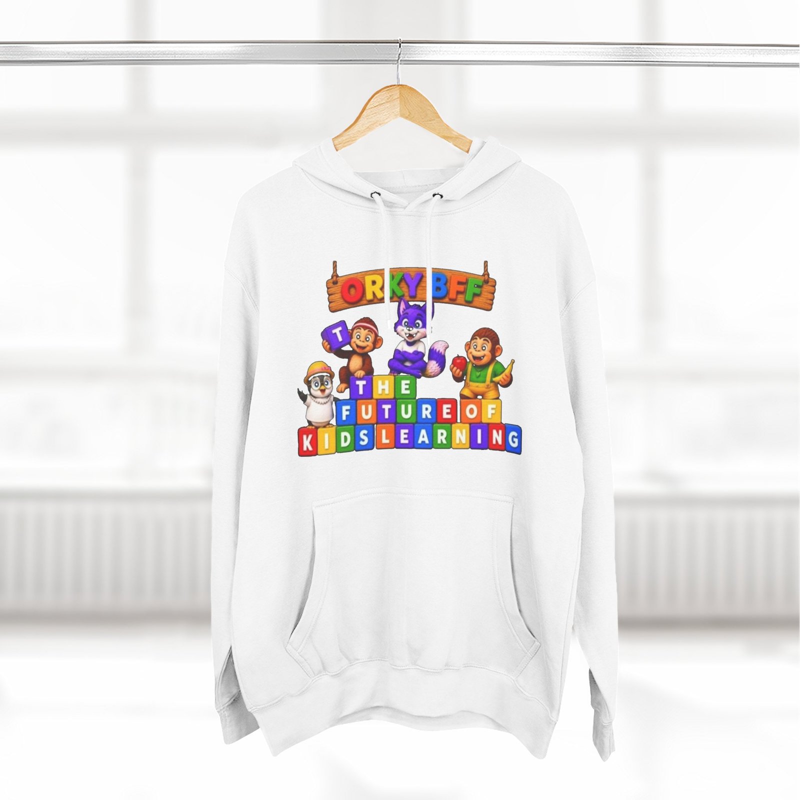 Three-Panel Fleece Hoodie__ 'Orky Bff The Future Of Kids Learning' - Image 4