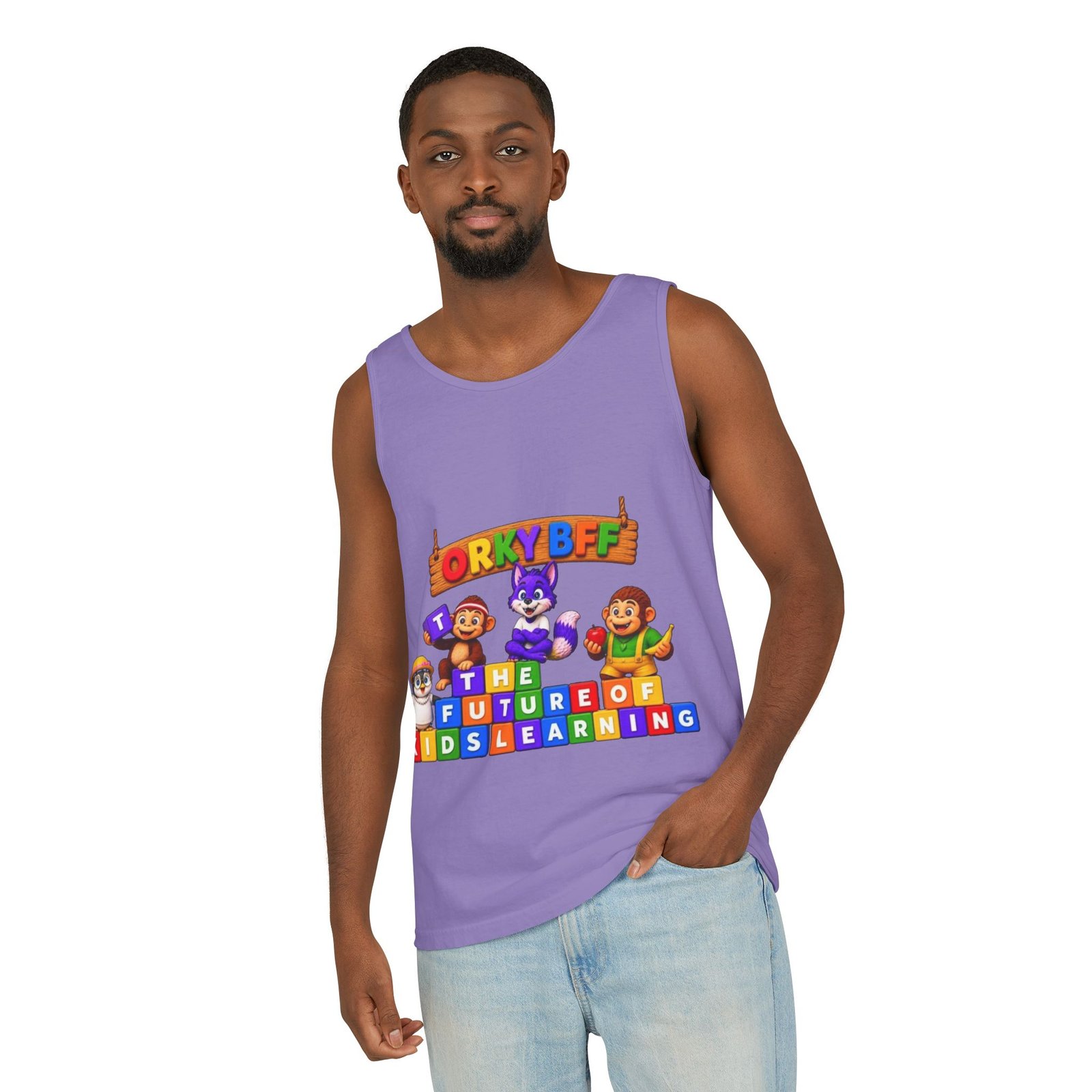 Unisex Garment-Dyed Tank Top — 'ORKY BFF: The Future of Kids Learning' Colorful Playful Tee - Image 55
