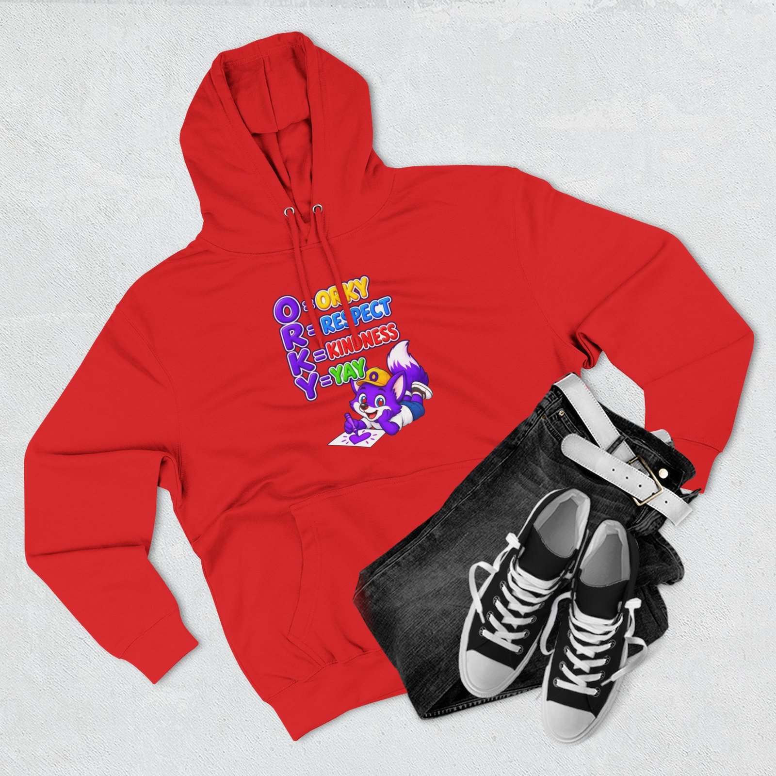 Three-Panel Fleece Hoodie __ Orky Respect Kindness Yay - Image 55
