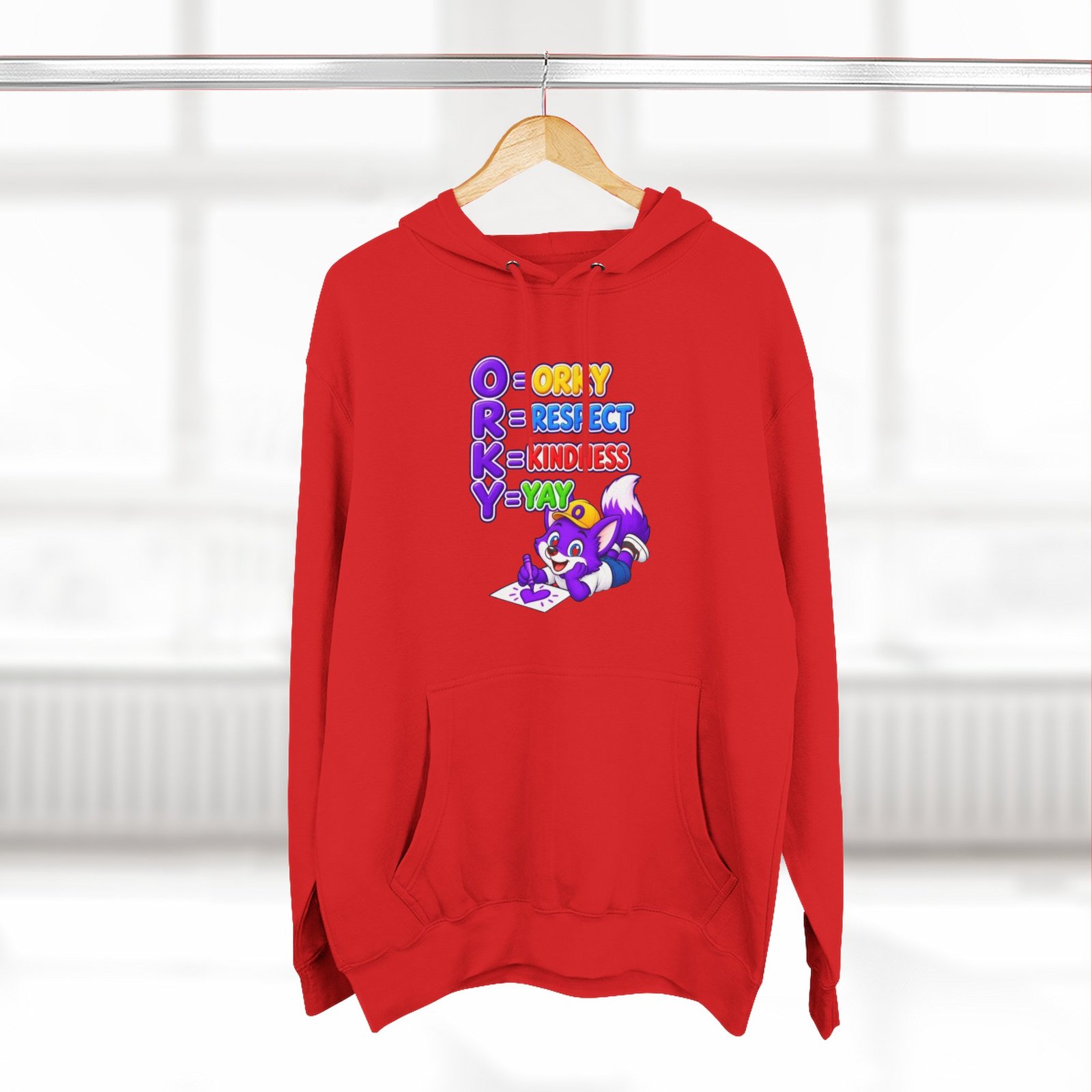Three-Panel Fleece Hoodie __ Orky Respect Kindness Yay - Image 56