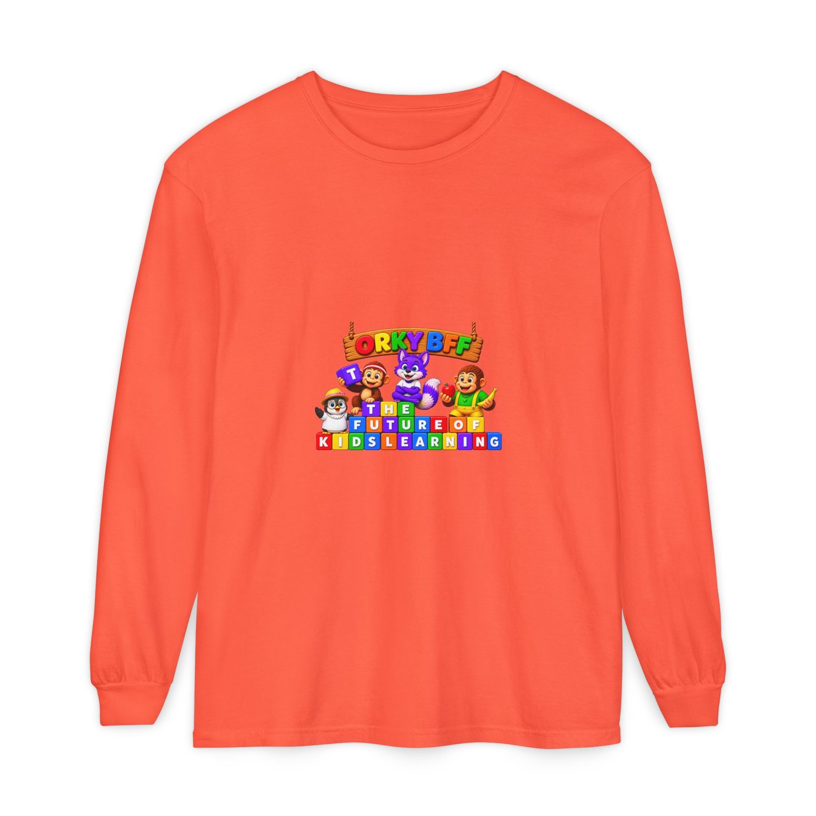 Unisex Garment-dyed Long Sleeve T-Shirt—"Orky Bff Kids Learning " - Image 9