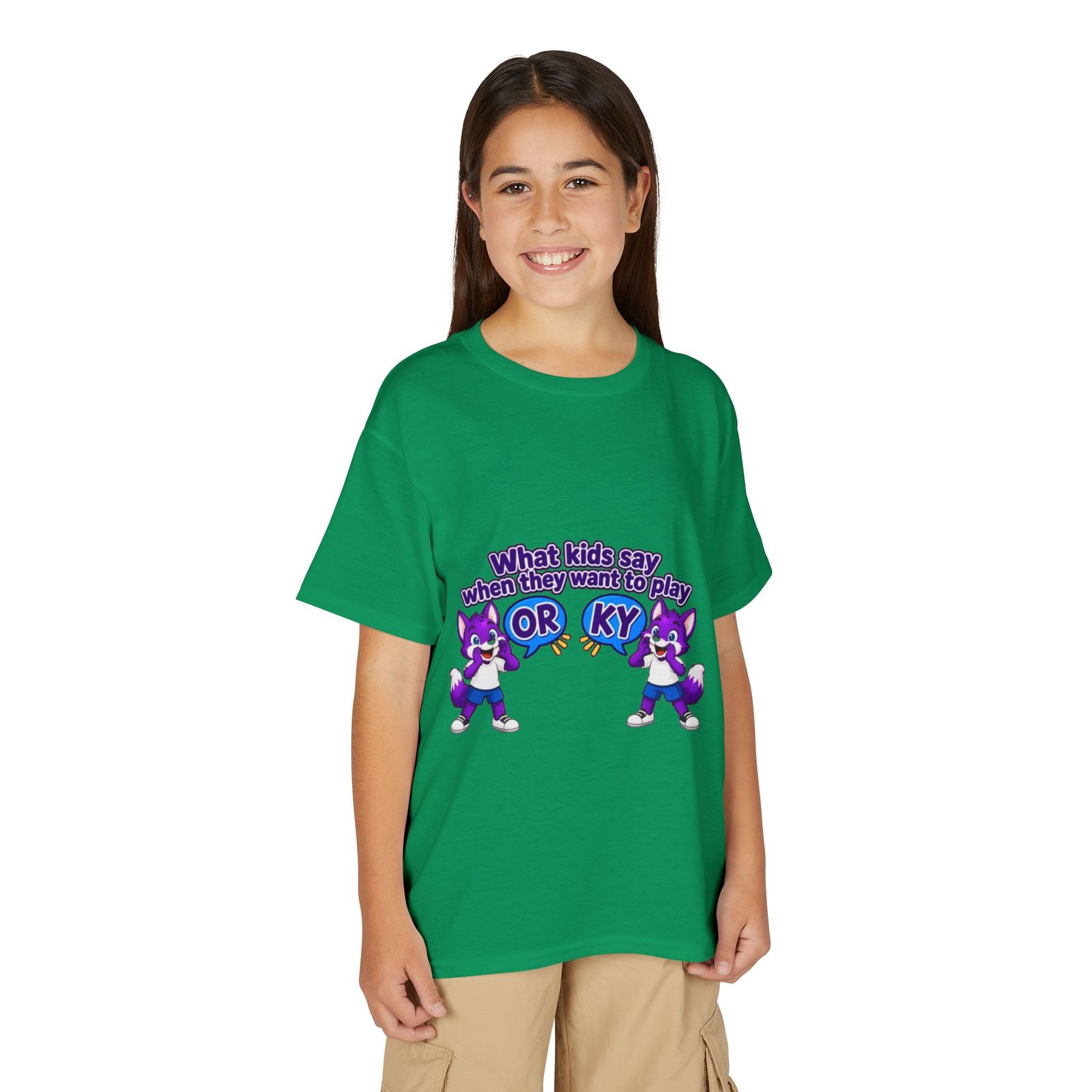 Youth DryBlend® T-Shirt — Cute Purple Husky 'What kids say when they want to play OR KY' Kids Tee - Image 31