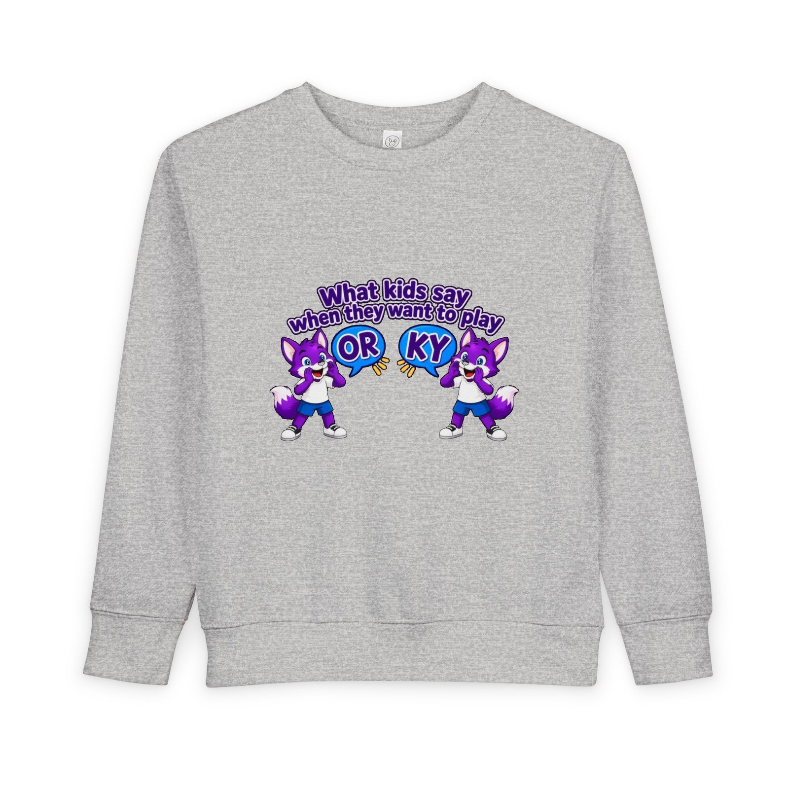Toddler Sweatshirt — "What kids say when they want to play: Orky" Cute Purple Fox - Image 5