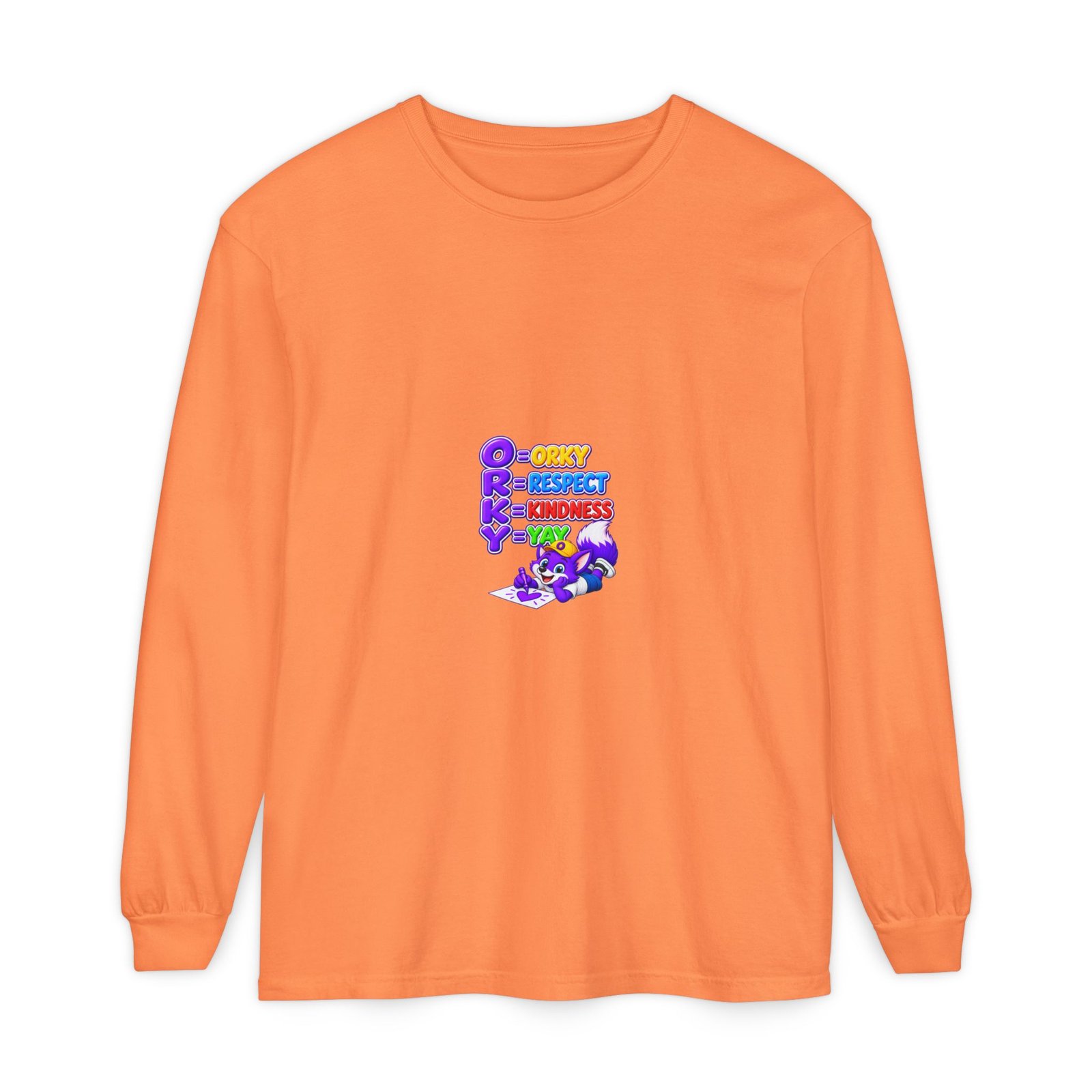 Long Sleeve T-Shirt – "Orky Respect Kindness Yay " - Image 5