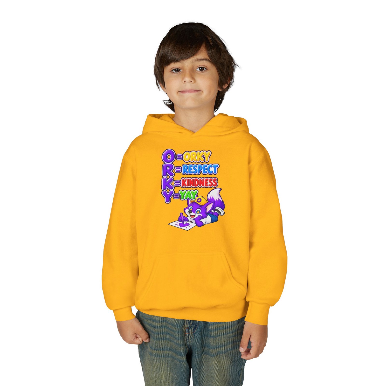 Youth Heavy Blend Hooded Sweatshirt — O.R.K.Y. Respect, Kindness, Yay - Image 15