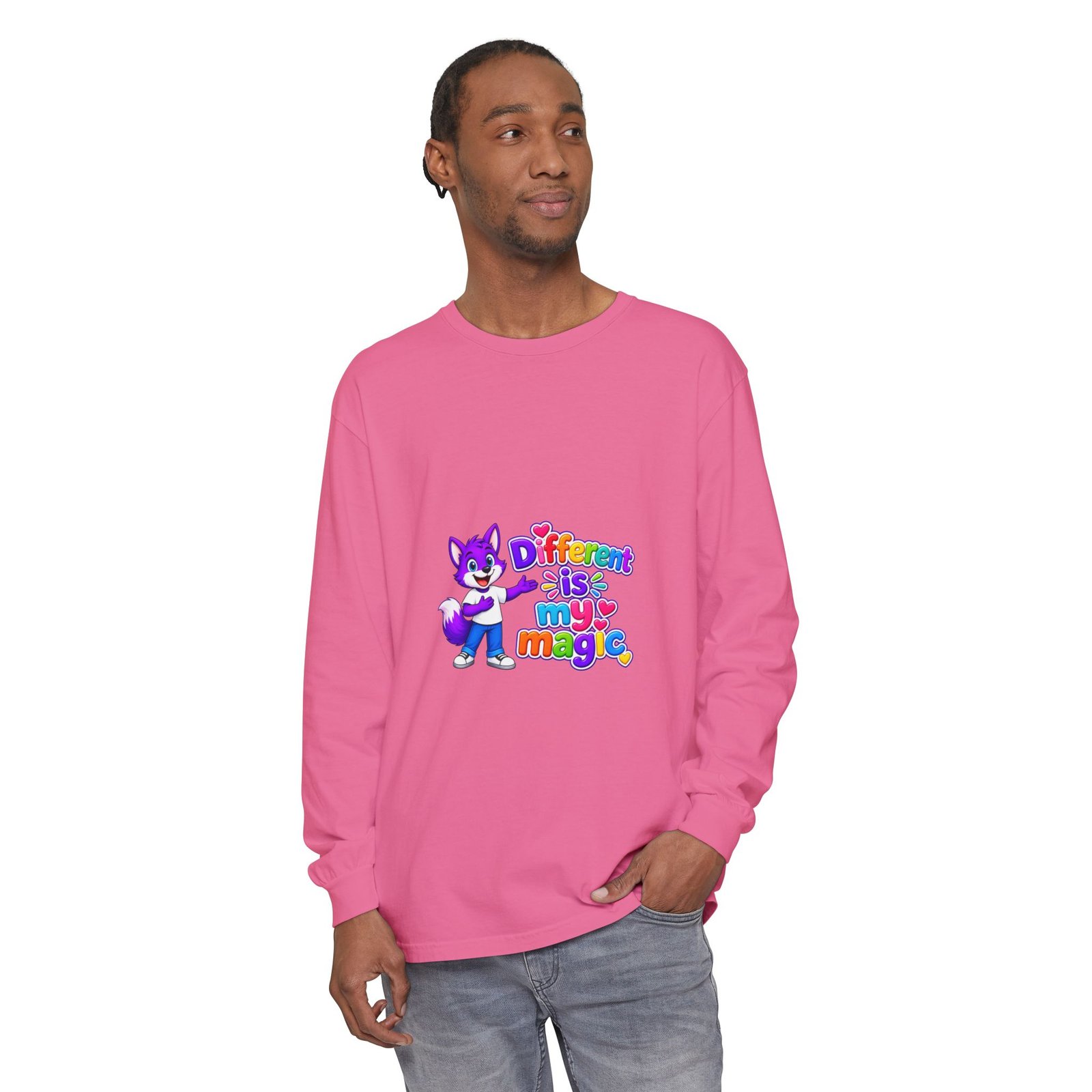 Unisex Garment-dyed Long Sleeve T-Shirt __ Different is my magic - Image 63