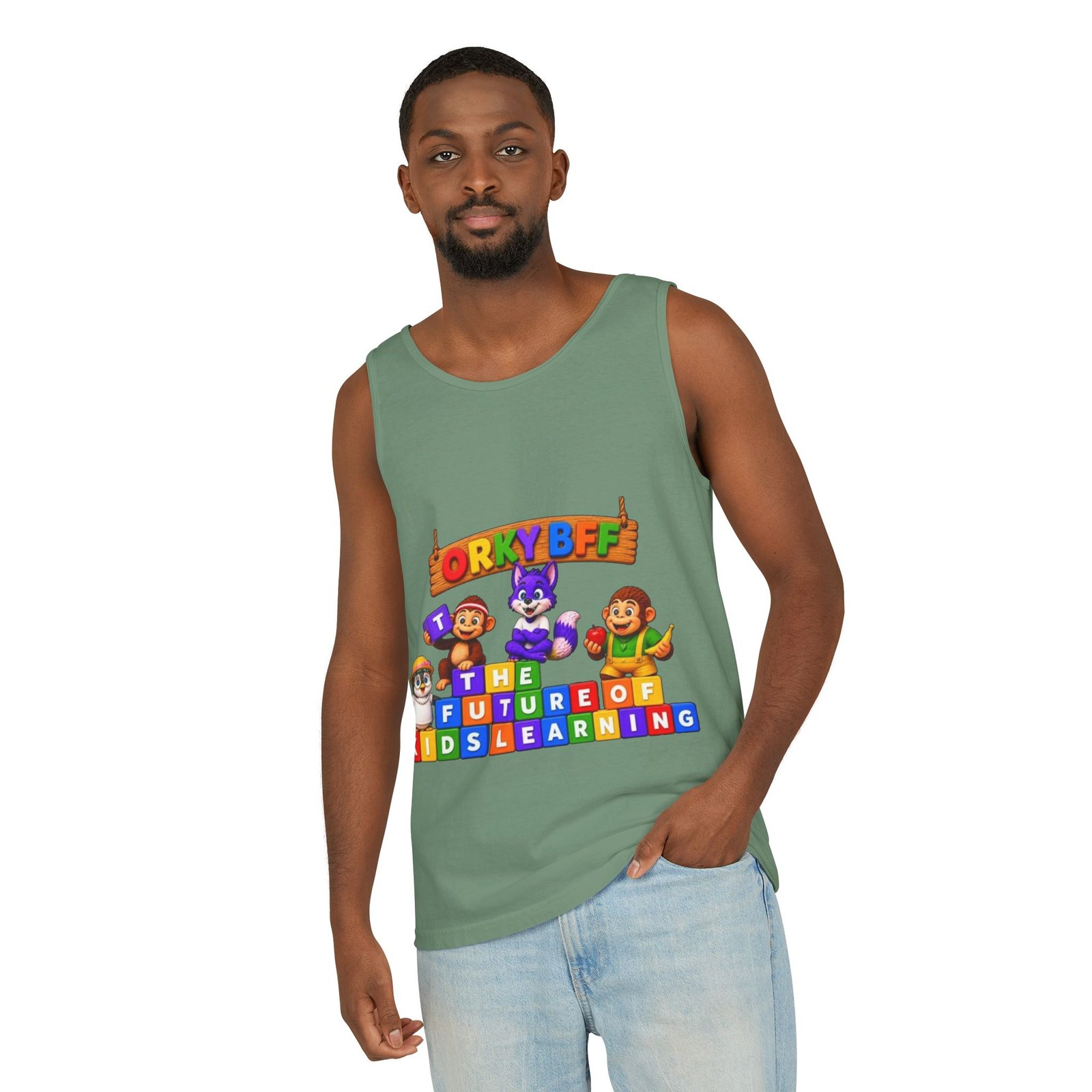 Unisex Garment-Dyed Tank Top — 'ORKY BFF: The Future of Kids Learning' Colorful Playful Tee - Image 35