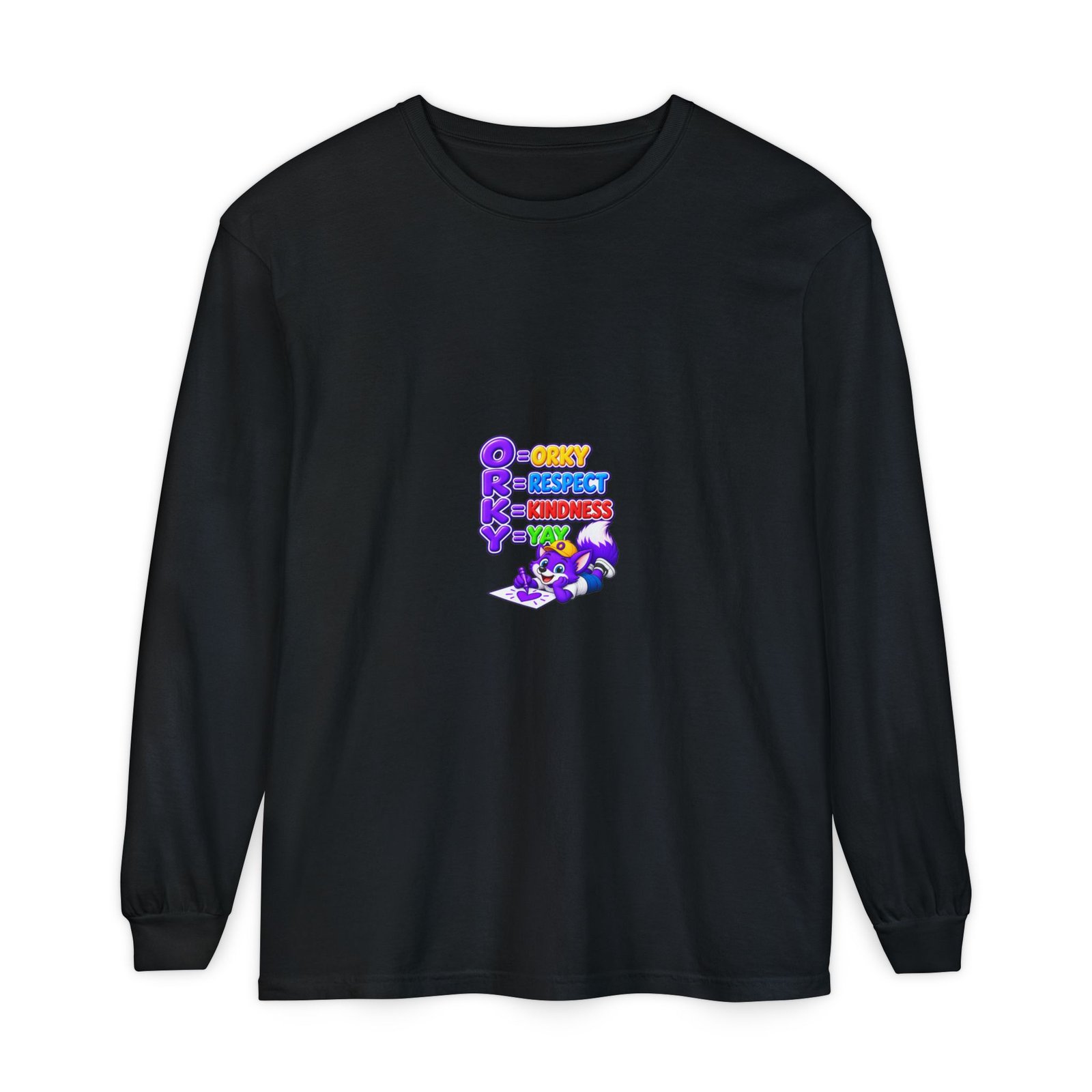 Long Sleeve T-Shirt – "Orky Respect Kindness Yay " - Image 53