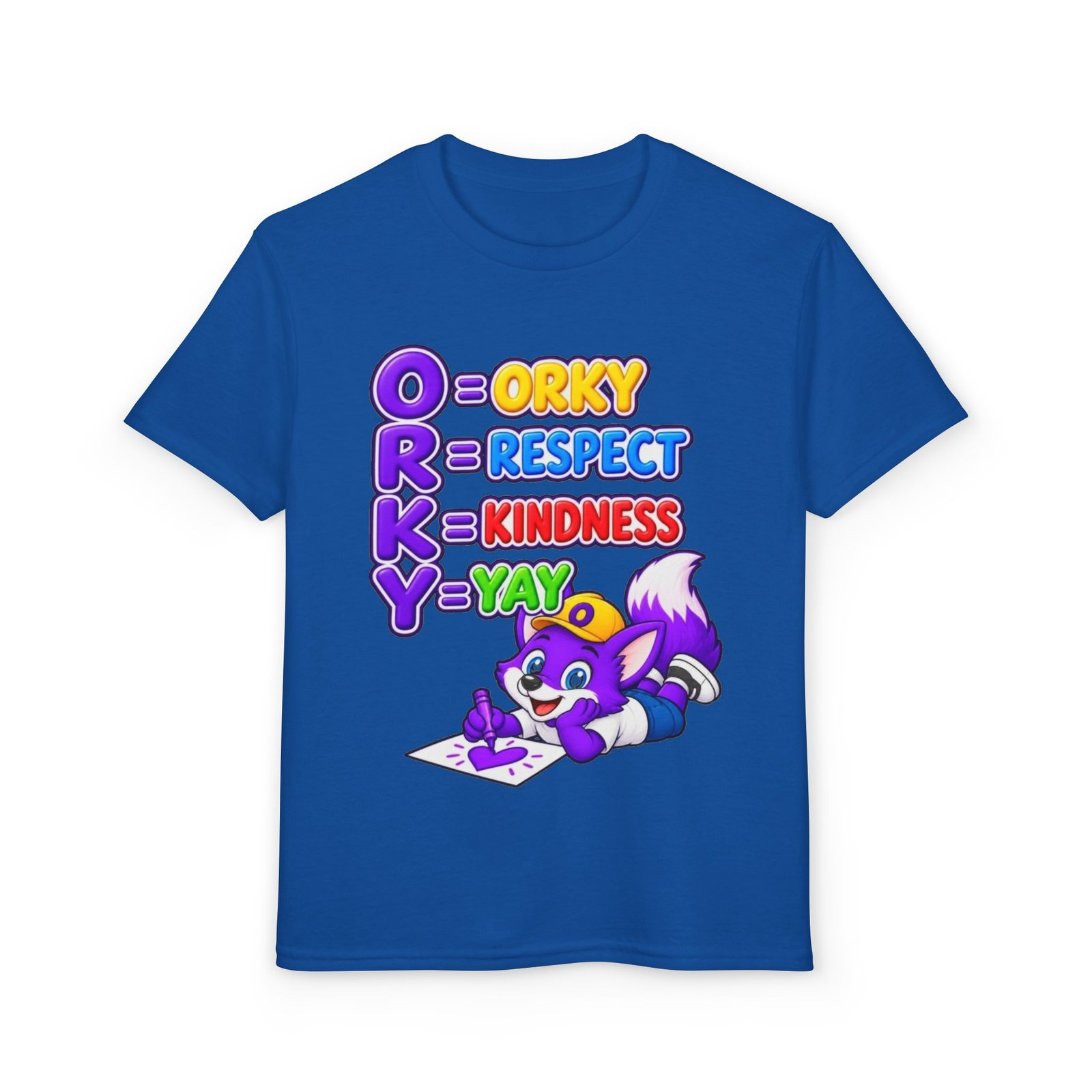 Youth DryBlend® T-Shirt — 'ORKY = Respect, Kindness, Yay' Cute Purple Fox - Image 41
