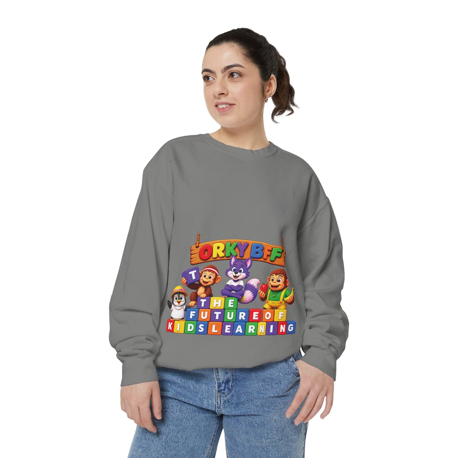 Kids Learning Crewneck Sweatshirt — 'StoryBFF: The Future of Kids Learning' Graphic - Image 29
