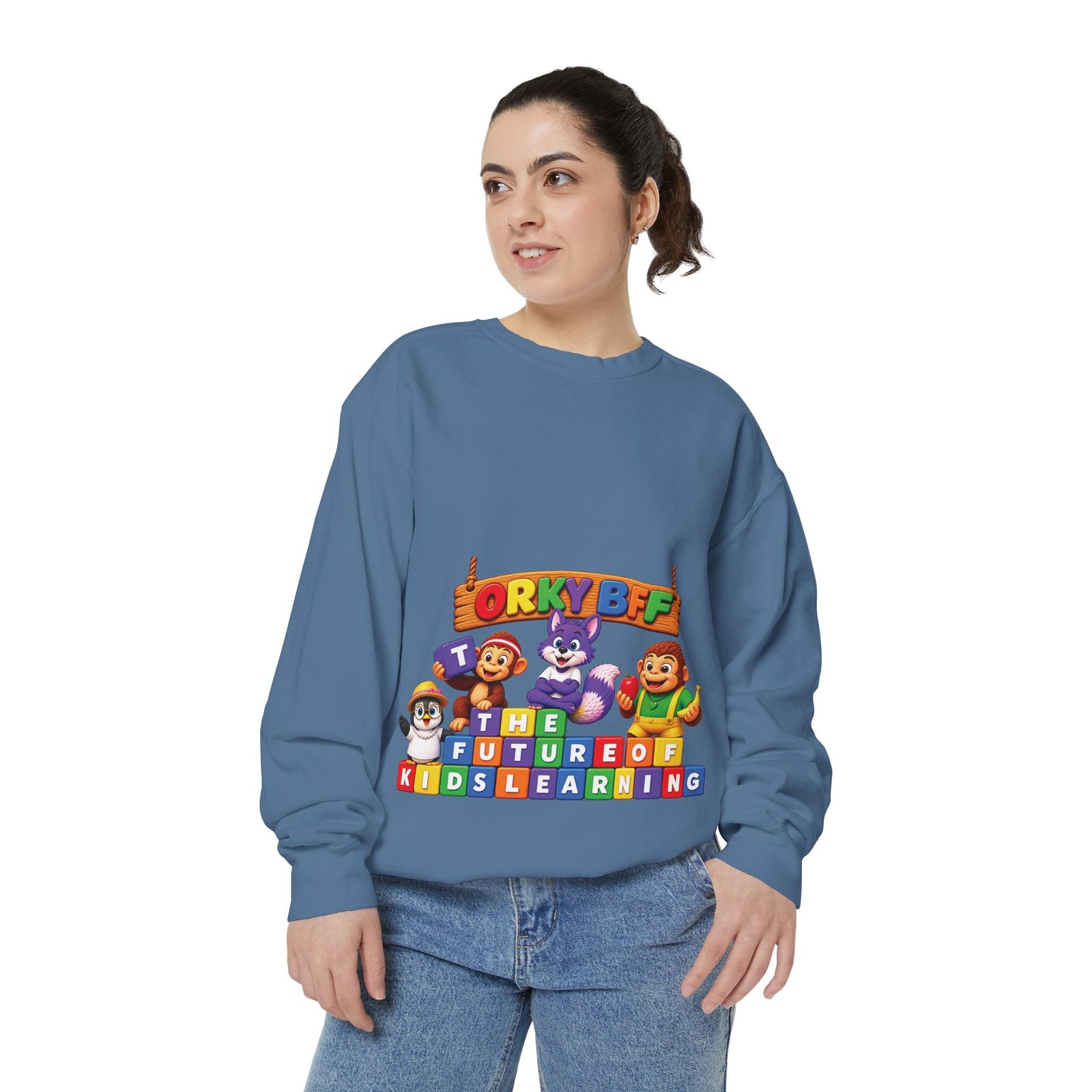 Kids Learning Crewneck Sweatshirt — 'StoryBFF: The Future of Kids Learning' Graphic - Image 71